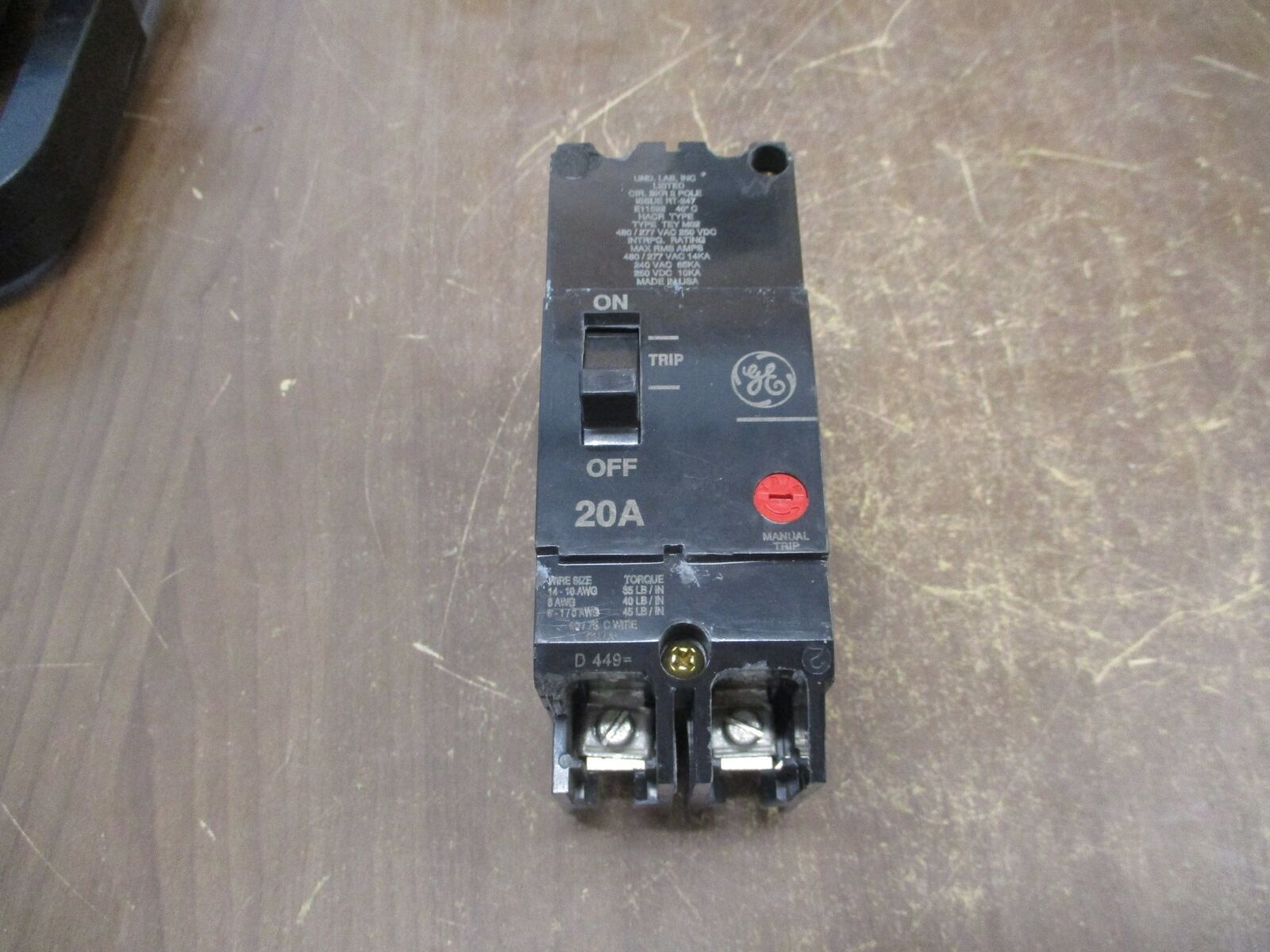 GE Bolt-On Circuit Breaker TEY220 M02 20A 480/277V 2P Used