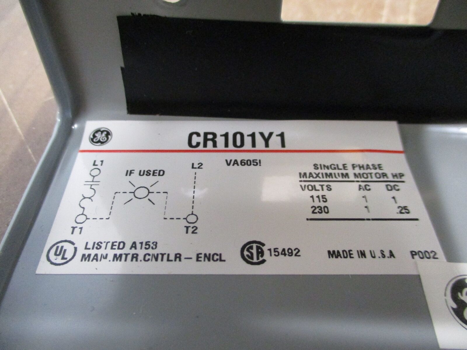 GE Manual Starter CR101Y1 115/230V 25-60Hz 1P New Surplus