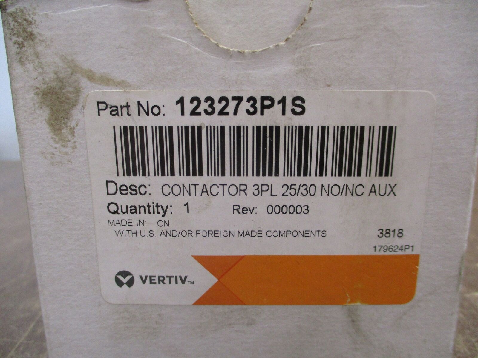 Vertiv Liebert Contactor 123273P1S 24V Coil 25A New Surplus