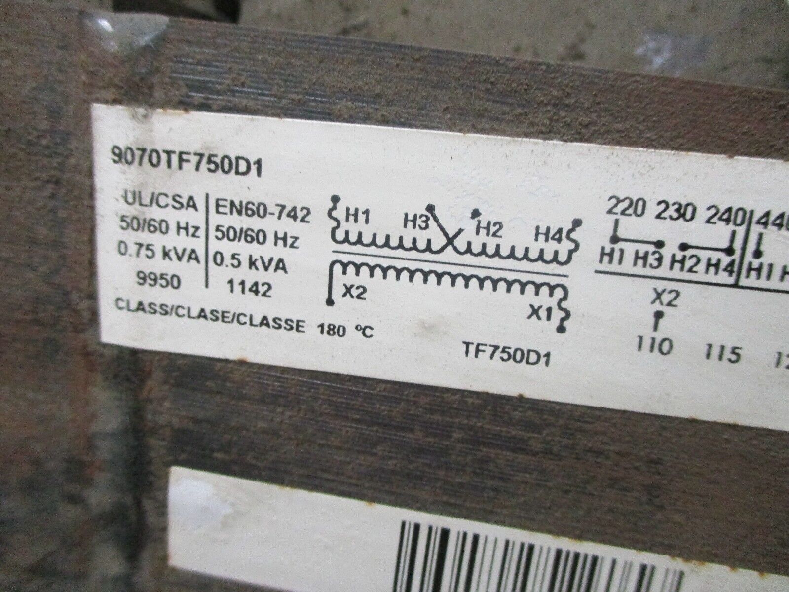 Square D Control Transformer 9070TF750D1 0.75KVA Pri: 240/480V Sec:120V Used