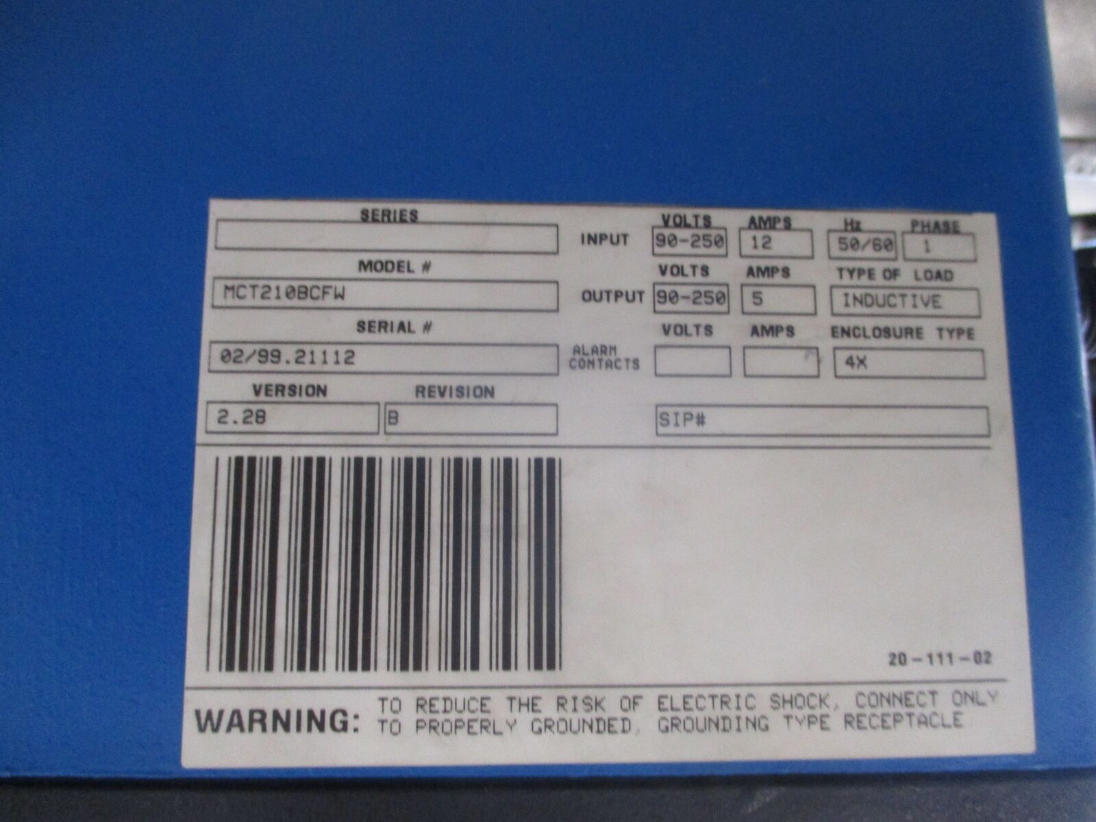 FWP Water Treatment Controller MCT210BCFW Ver. 2.28 Rev. B 90-250V 4x Enclosure