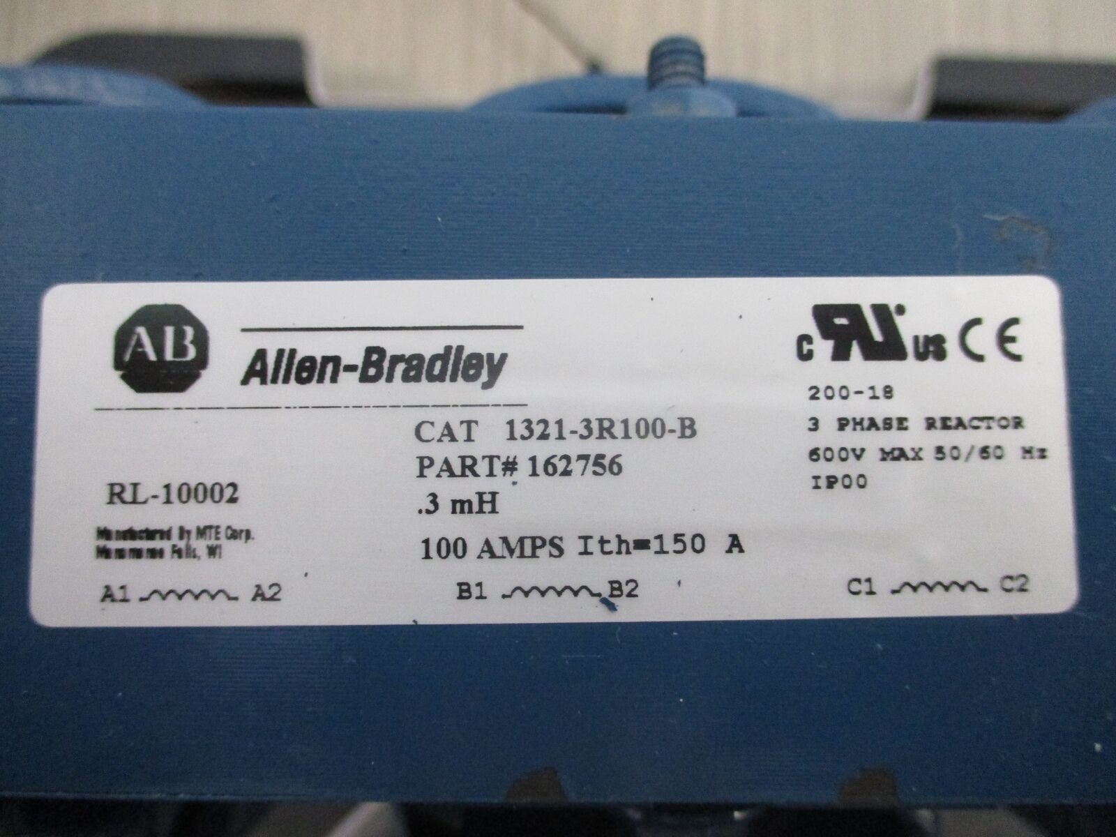 Allen-Bradley 1321-3R100-B 3Ph Reactor 162756 0.3mH 100A 600V 50/60Hz Used