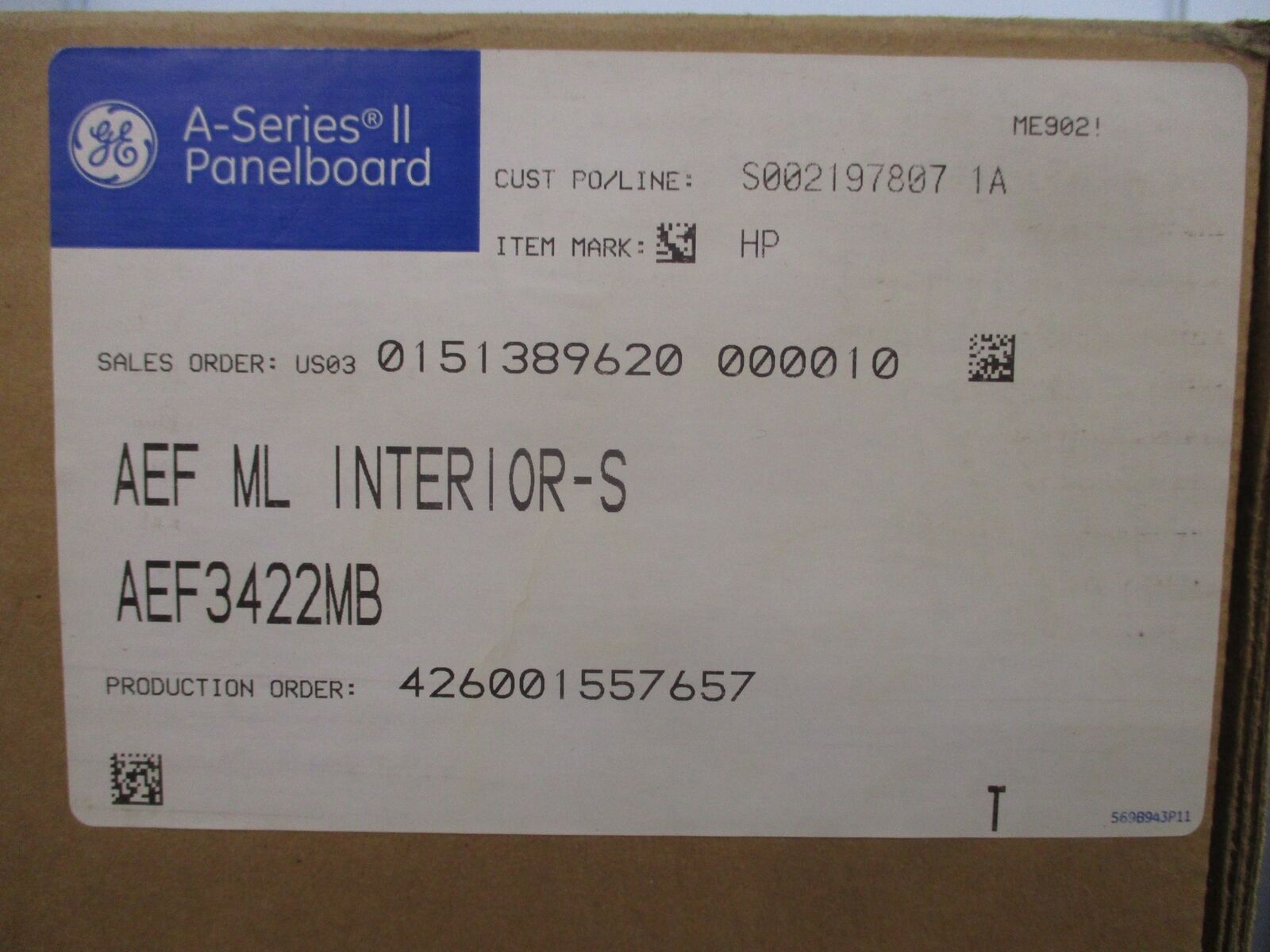 GE A-Series II Panelboard Interior AEF 3422MB 225A 480/277V 3P 4W New Surplus