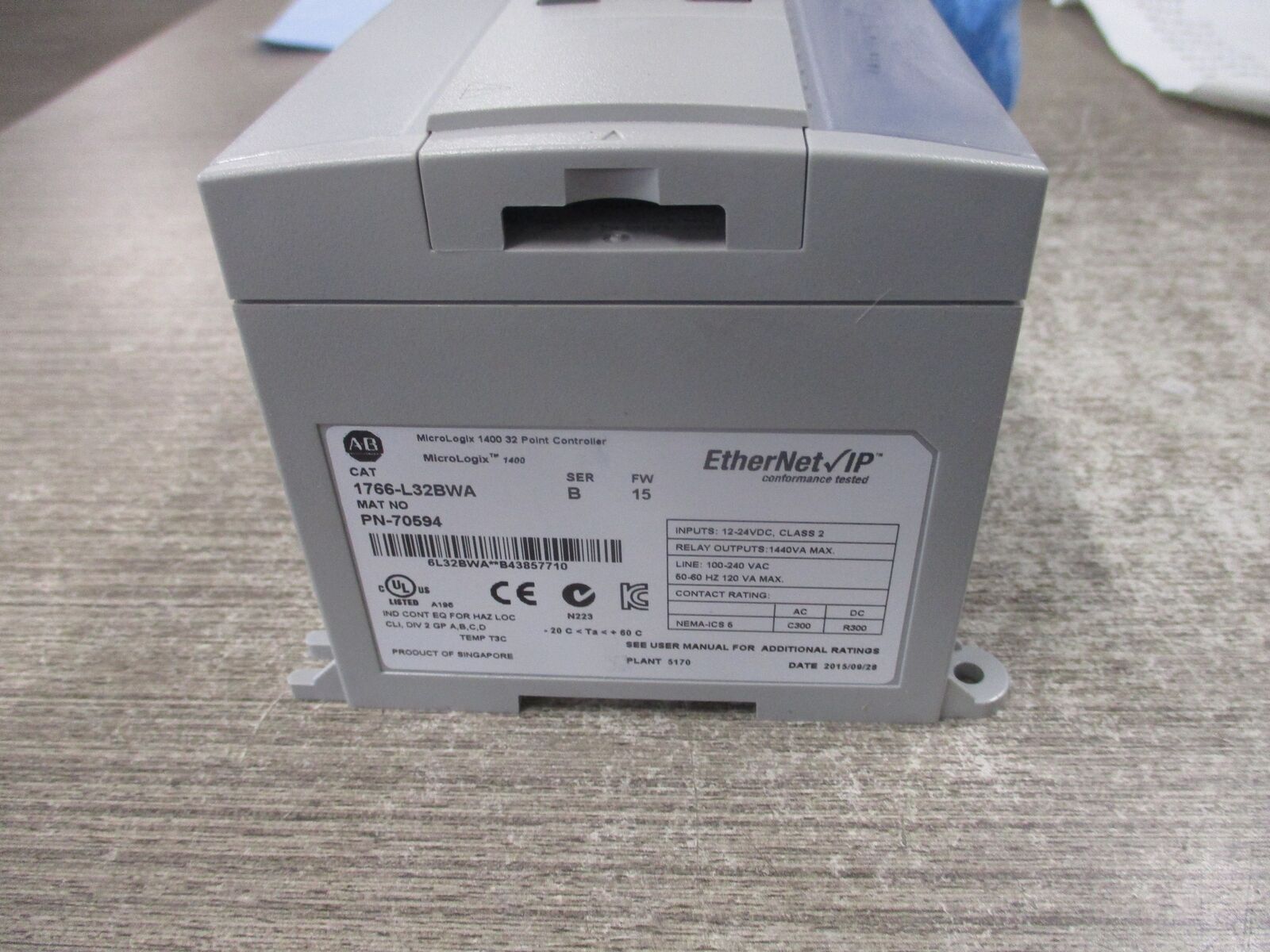 Allen-Bradley MicroLogix 1400 Controller 1766-L32BWA Ser. B FW: 15 32PT Used