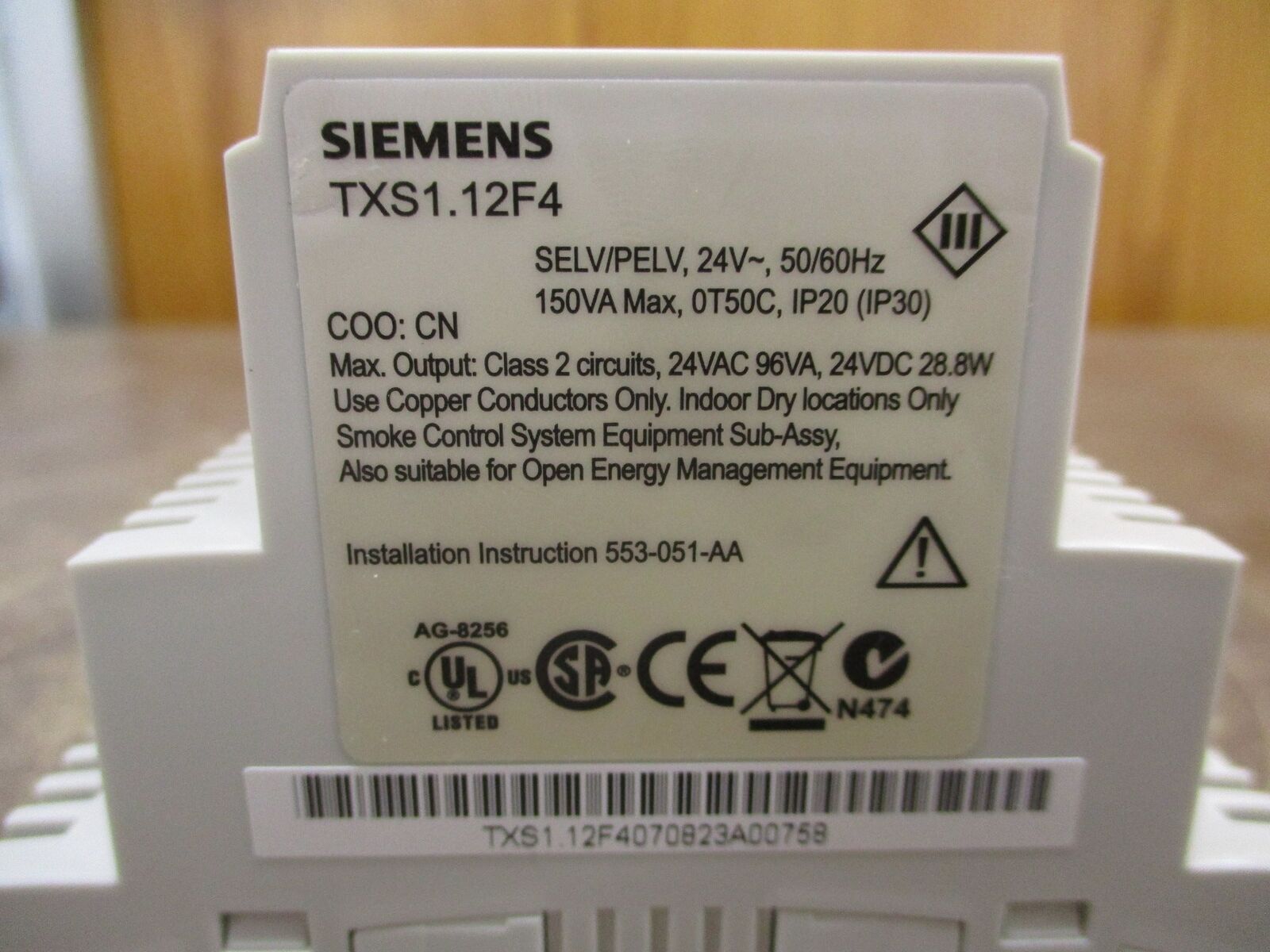 Siemens Power Supply TXS1.12F4 24VAC 50/60Hz Used