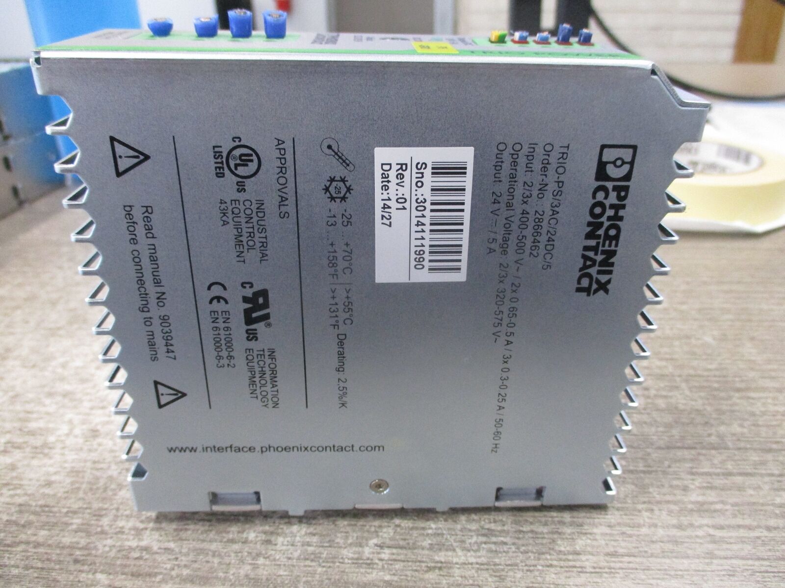 Phoenix Contact Trio Power Supply 2866462 TRIO-PS/3AC/24VDC/5 Input: 2/3x 400-50