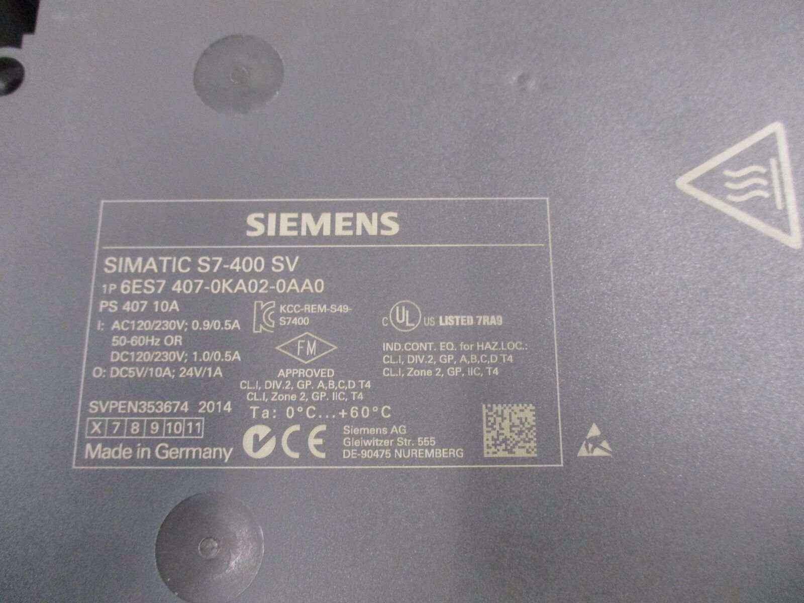 Siemens Simatic S7-400 SV Power Supply Module 6ES7 407-0KA02-0AA0 Input: AC 120/