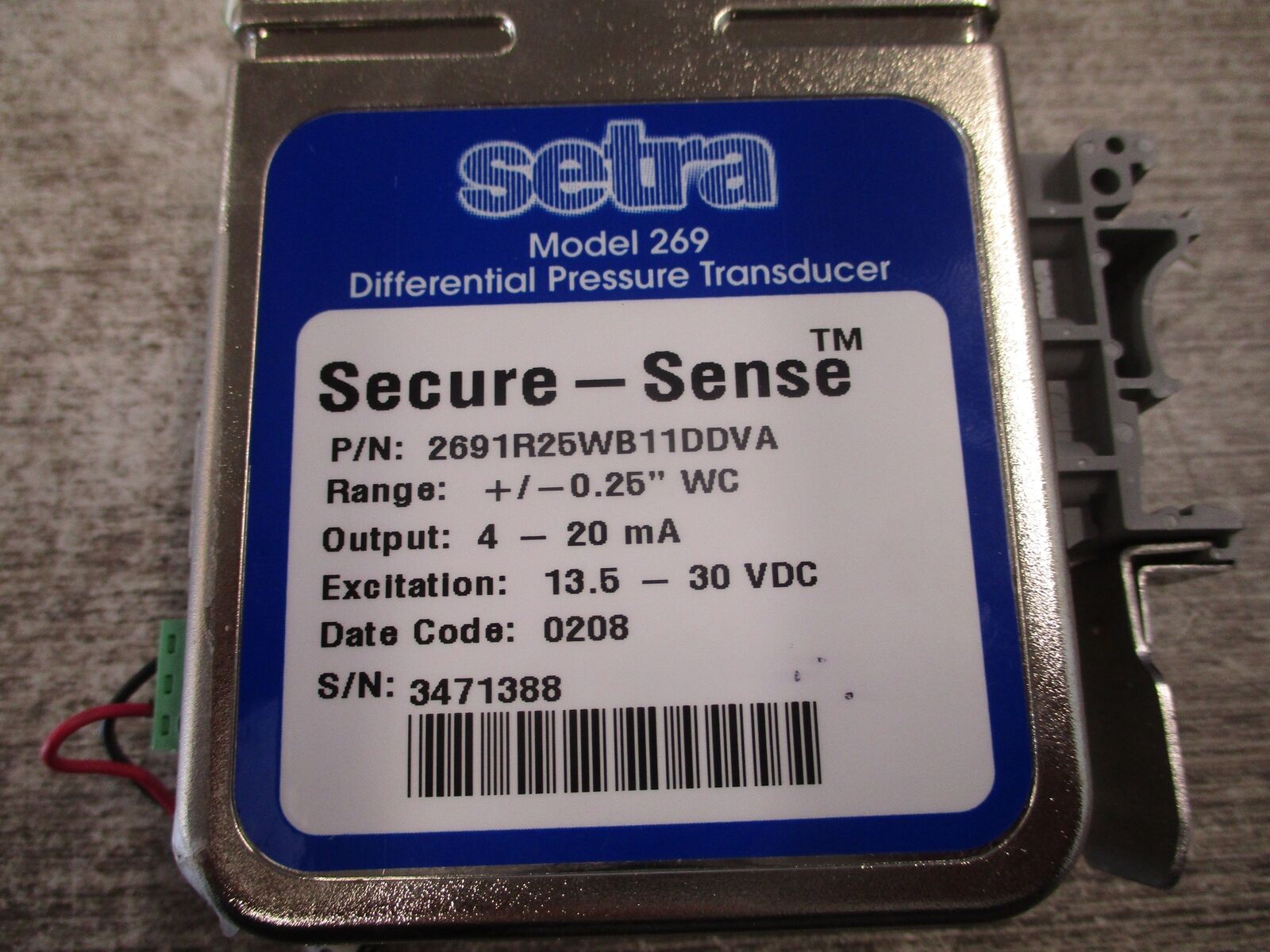 Setra Model 269 Secure-Sense Differential Pressure Transducer 2691R25WB11DDVA Ra