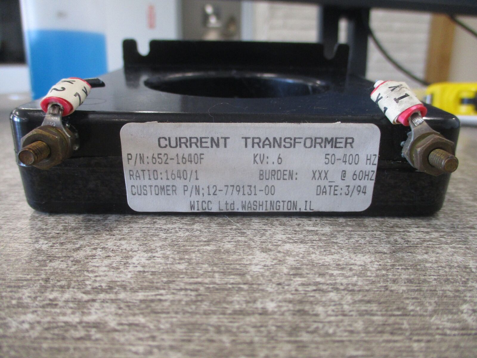WICC Current Transformer 652-1640F Ratio 1640:1A 600V 50-400Hz Used