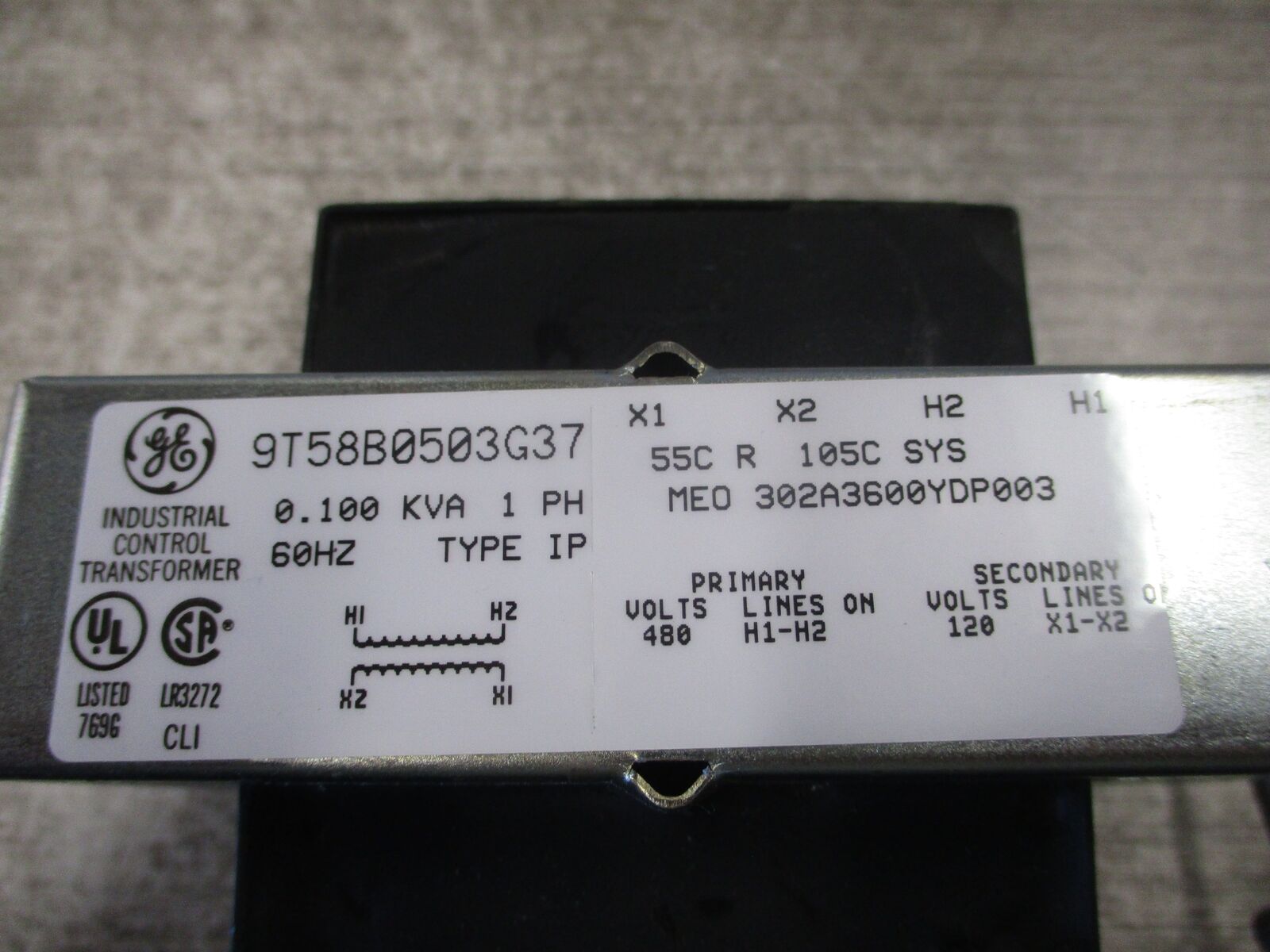 GE Control Transformer 9T58B0503G37 0.100kVA Pri: 480V Sec: 120V 1Ph 60Hz Used