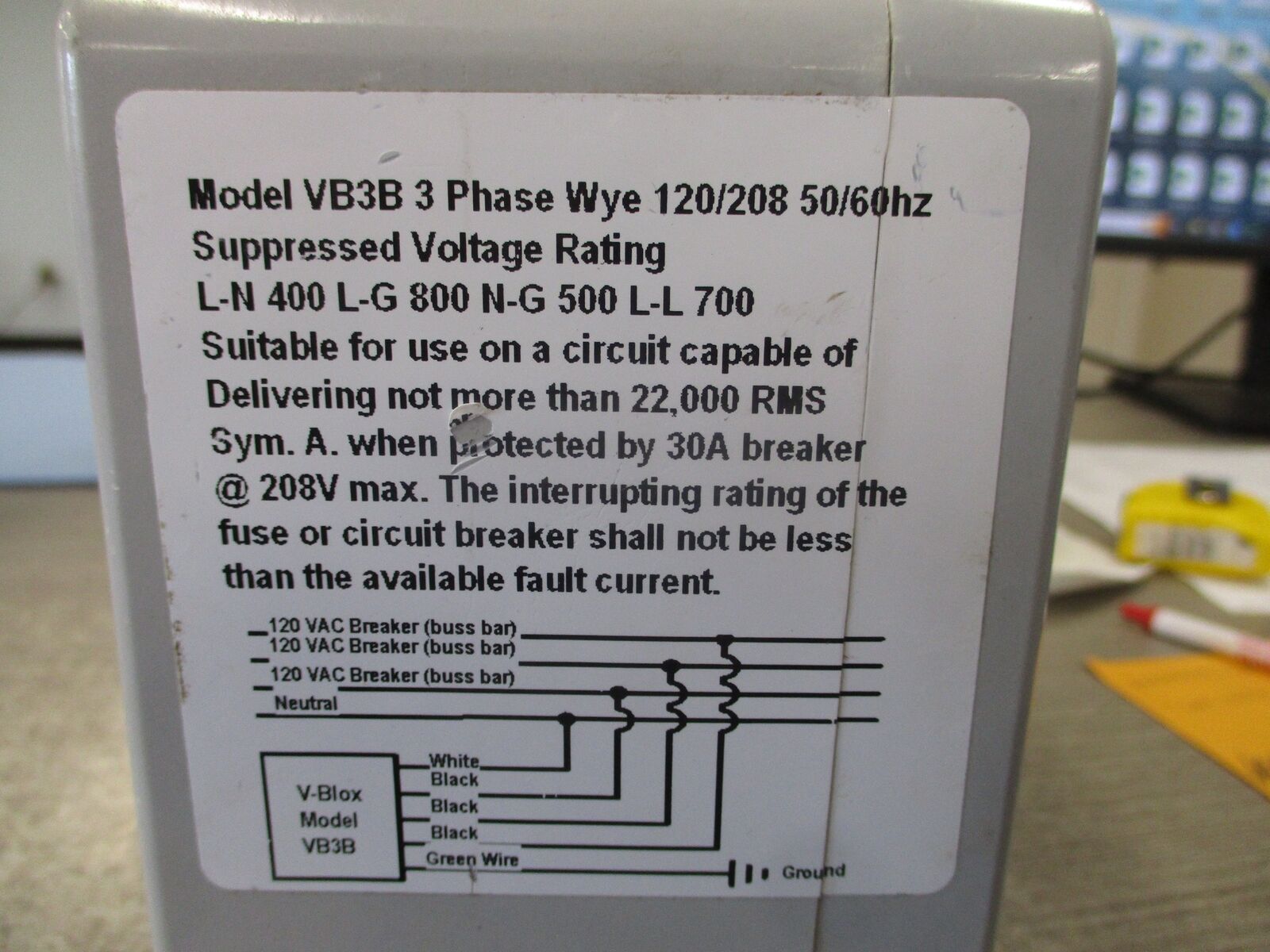 V-Blox Surge Suppressor VB-3B 120/208V 3Ph 50/60Hz Used