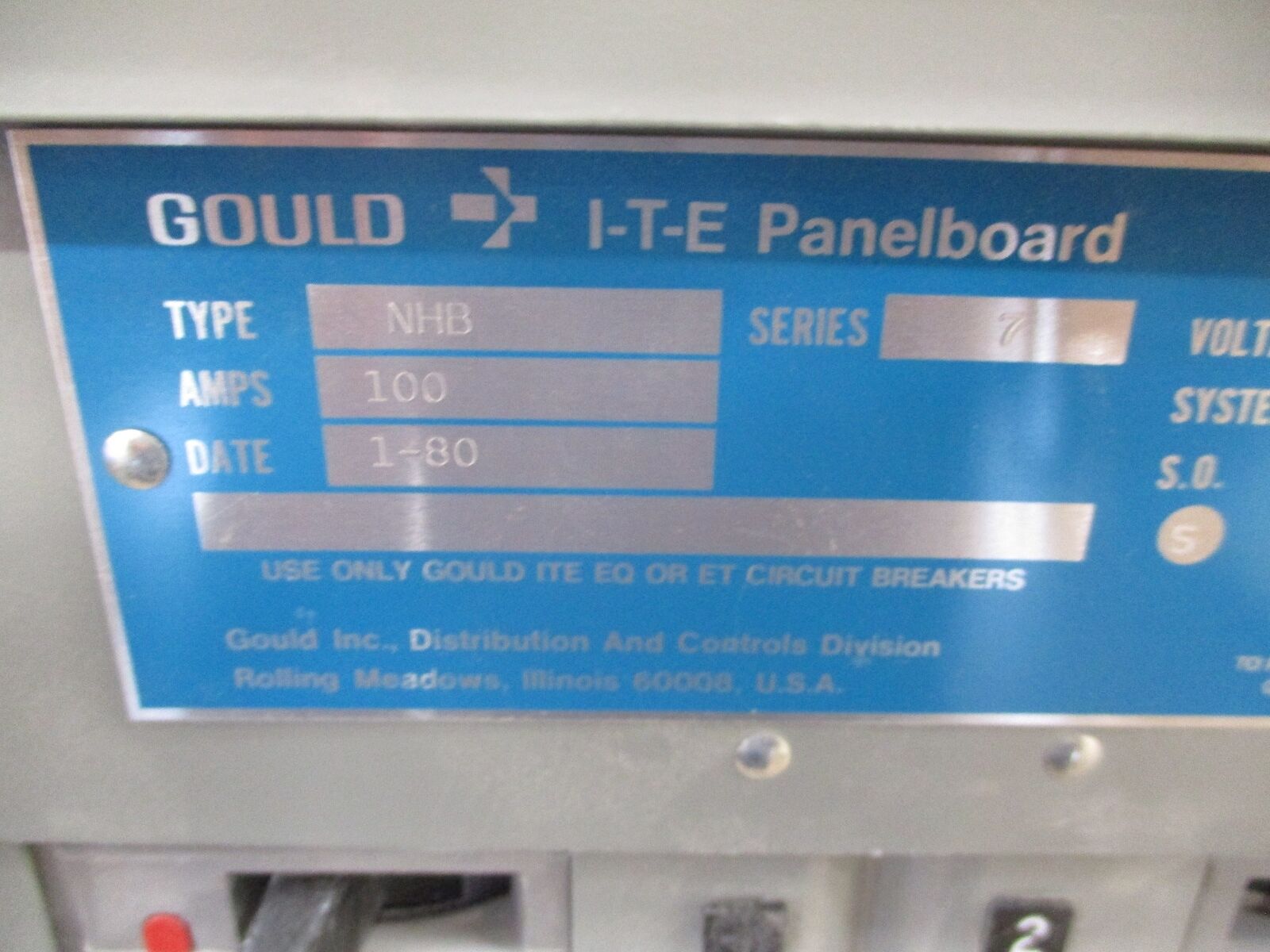 ITE Main Lug Breaker Panel NHB 100A Max 277/480V 3Ph 4W 18-Slot Used