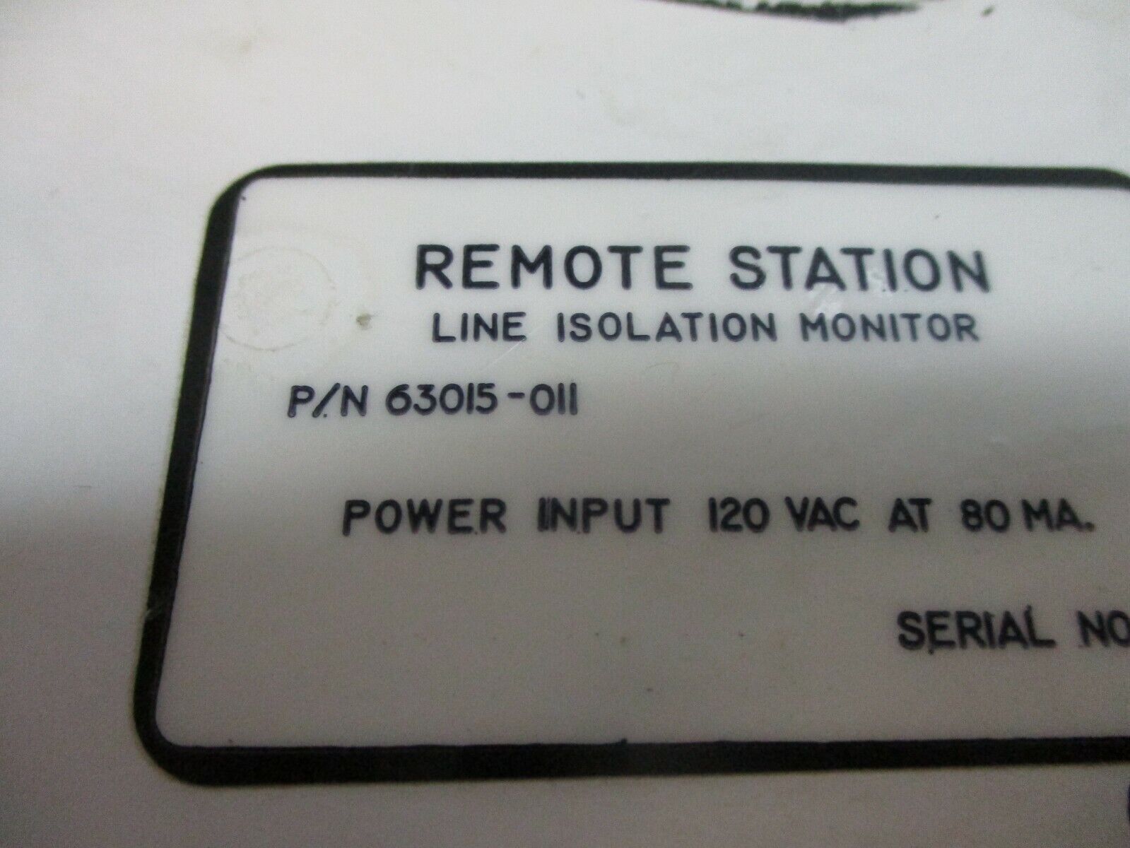 Square D Remote Station Line Isolation Monitor 63015-011 120VAC 80mA Used