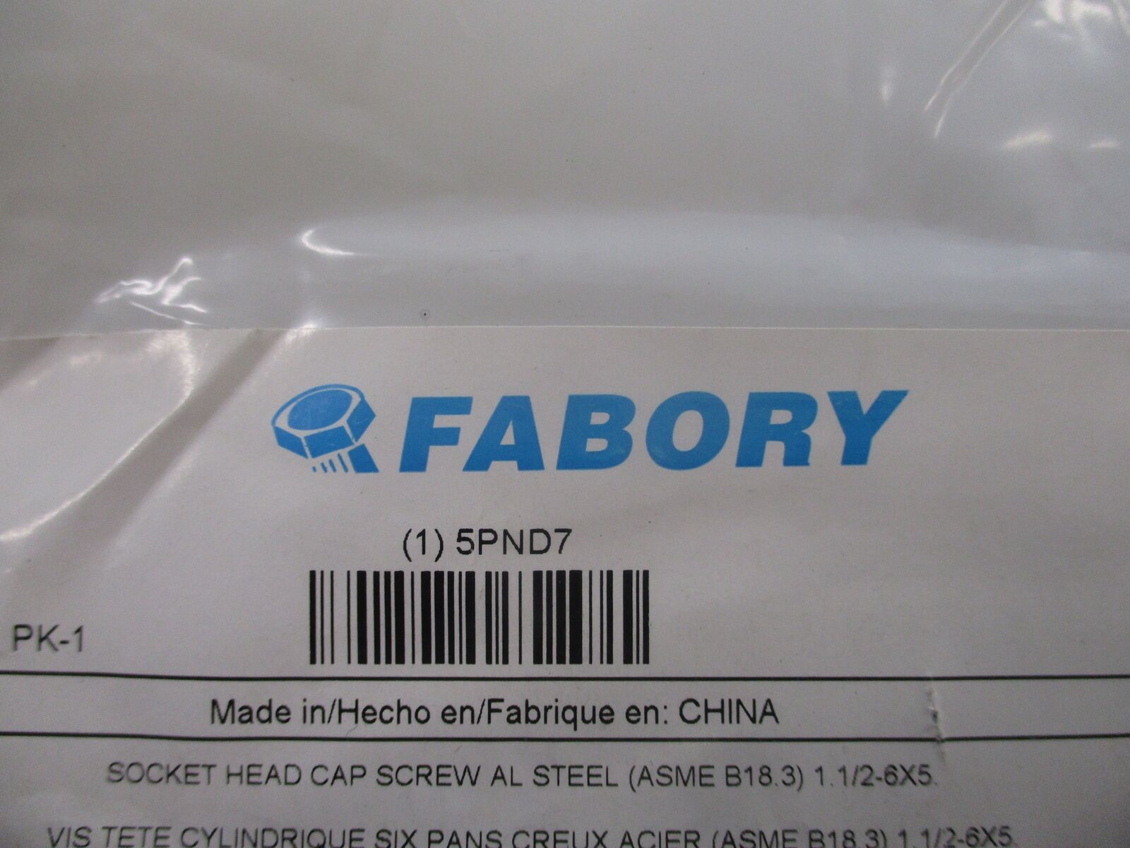 Fabory Steel Socket Head Cap Screw 5PND7 1 1/2"-6X5 New Surplus