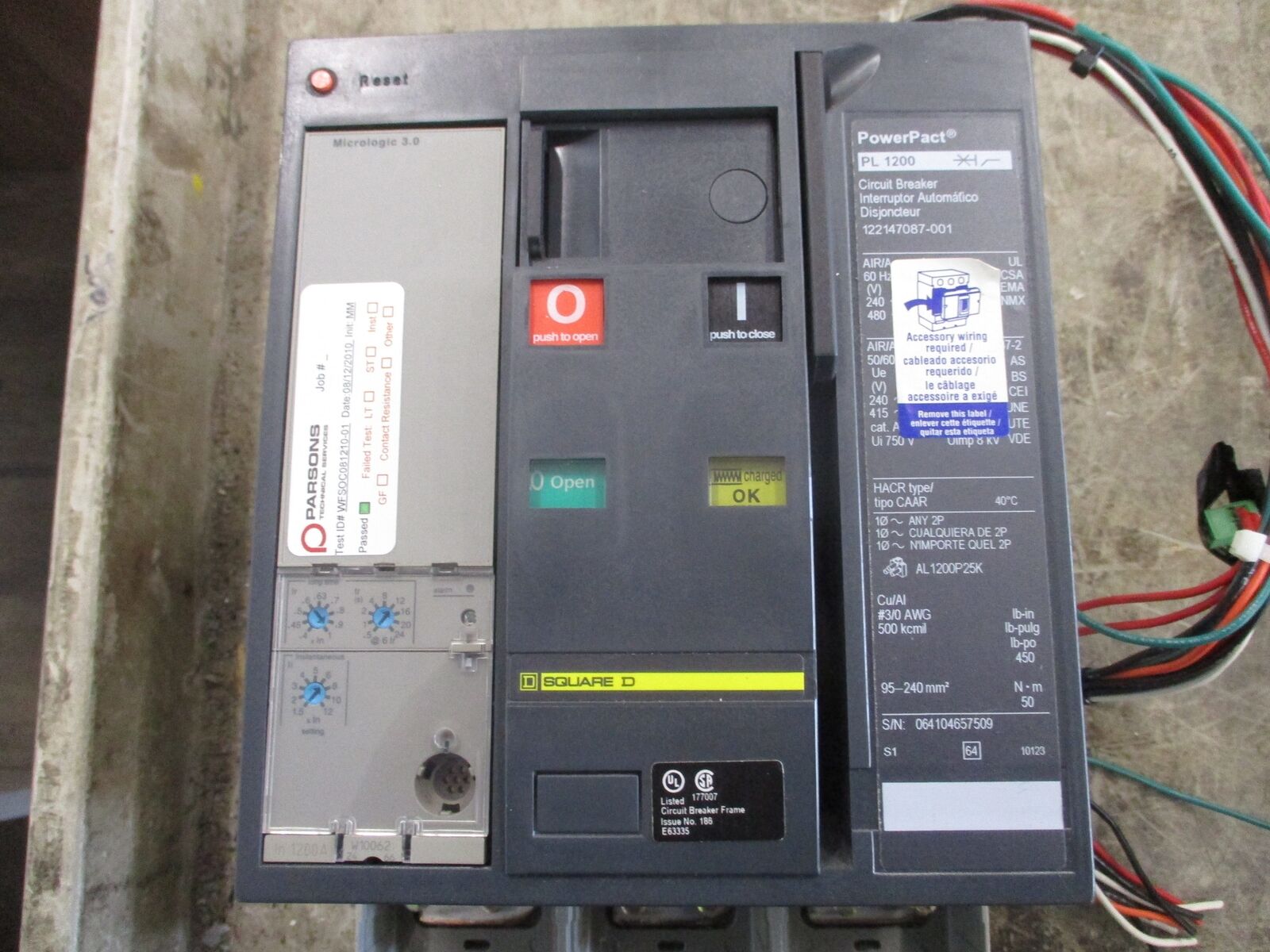 Square D PowerPact Circuit Breaker PL 1200 1200A 480V 60Hz Used