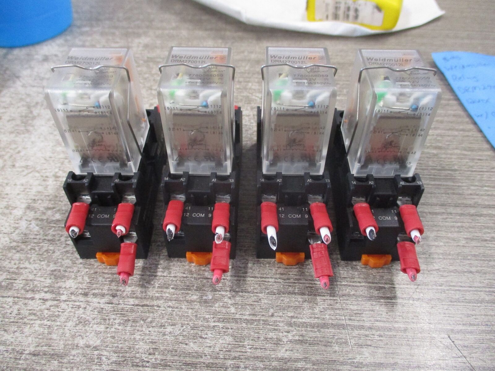 Weidmuller Relay DRM270012L 12DVC Coil W/Base * Lot of 4 * Used