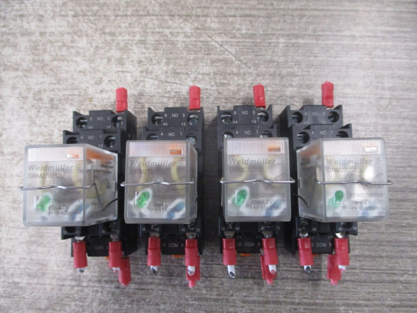 Weidmuller Relay DRM270012L 12DVC Coil W/Base * Lot of 4 * Used