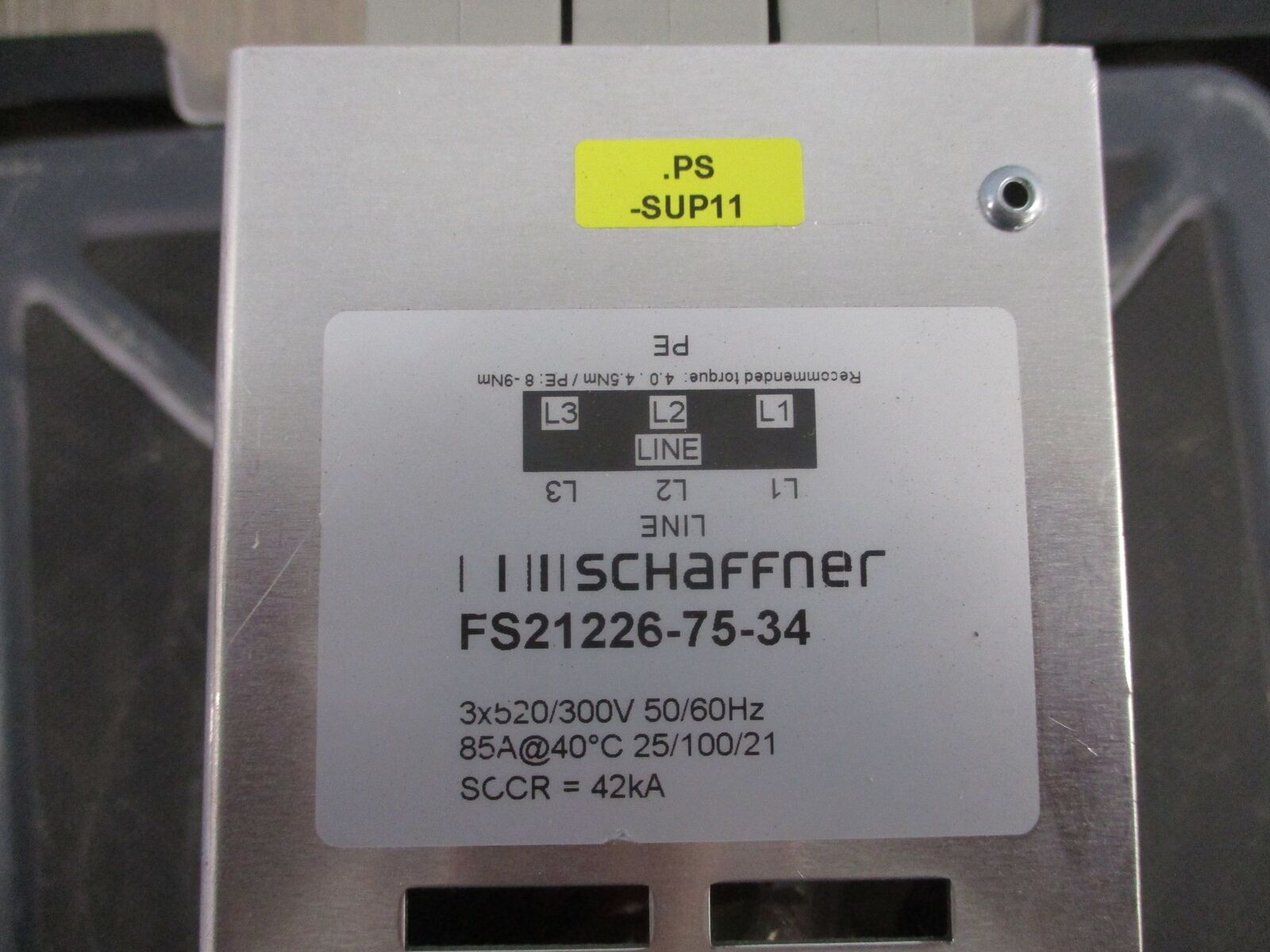 Schaffner Line Filter FS21226-75-34 520/300V 50/60Hz 3Ph 85A SCCR: 42kA Used