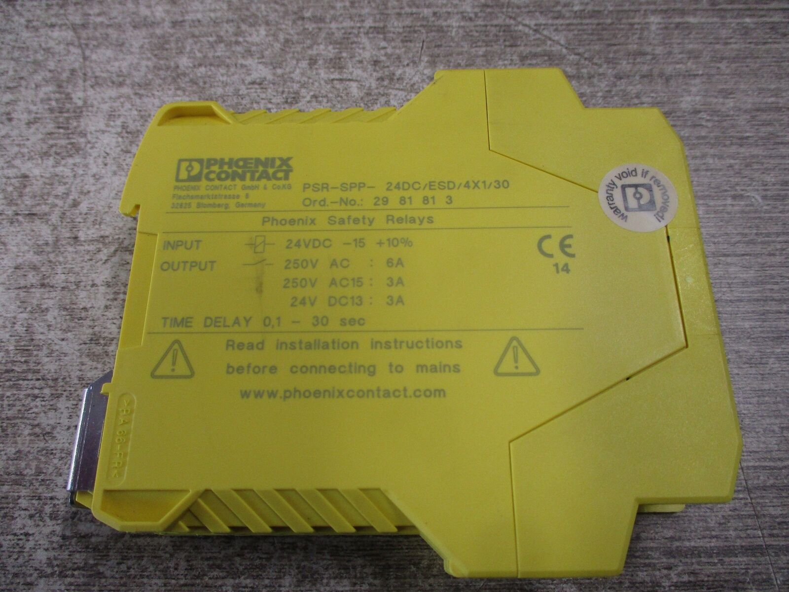 Phoenix Contact Safety Relay 2981813 PSR-SPP-24VDC/ESD/4X1/30 Delay: 0.1-30 Sec
