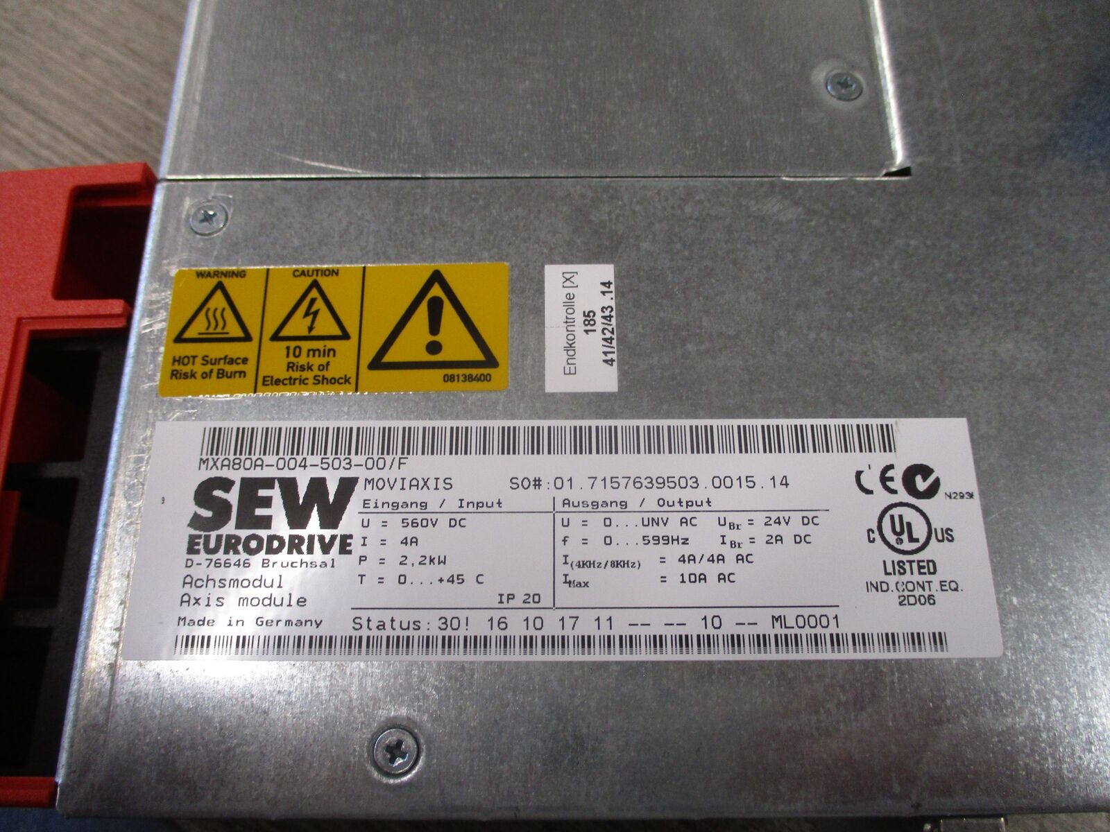 Sew-Eurodrive Moviaxis Servo Drive Axis Module MXA80A-004-503-00/F Input: 560V D