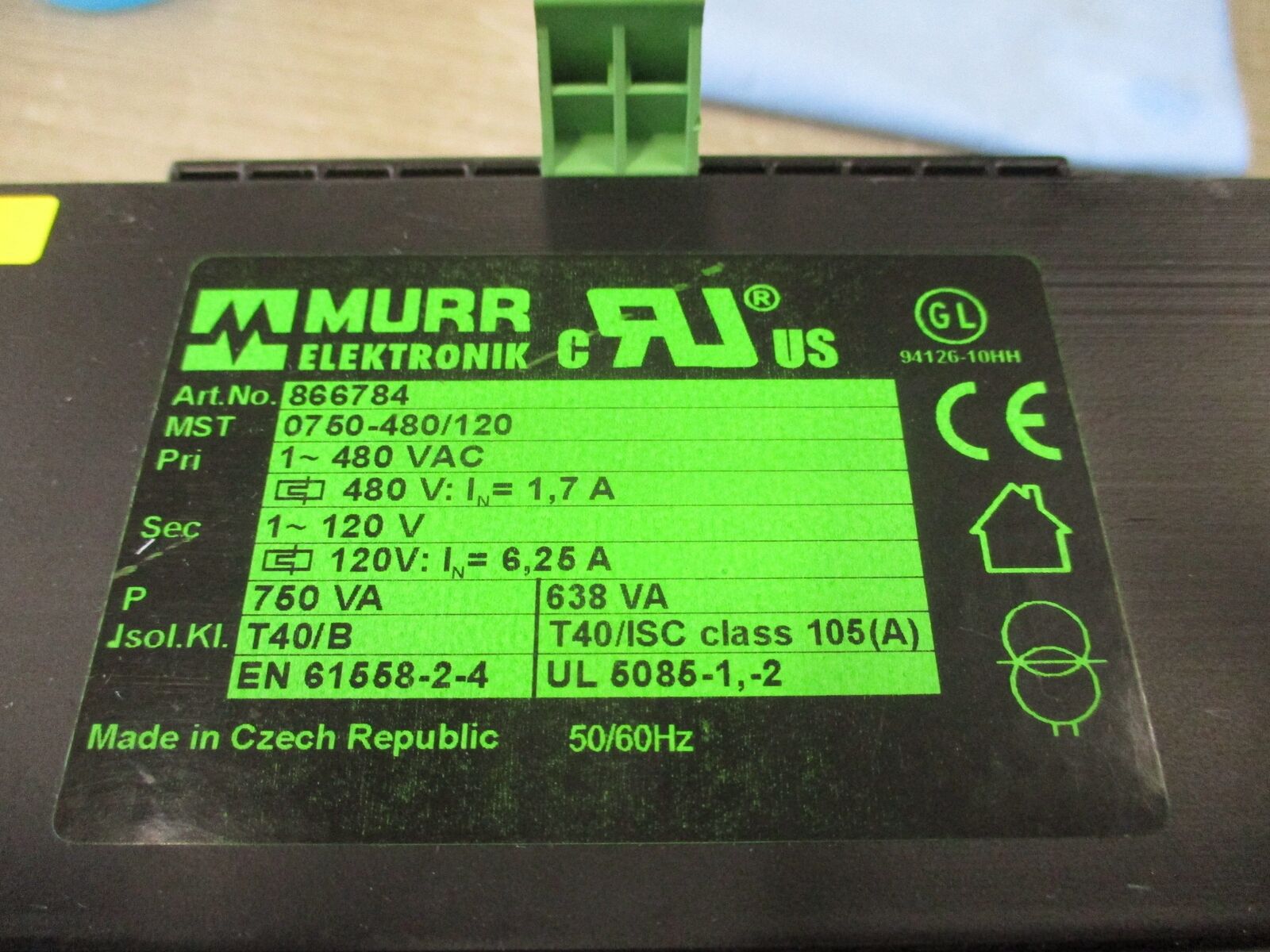 Murr Elektronik Transformer 866784 750VA Pri: 480V Sec: 120V 1Ph * Missing Termi