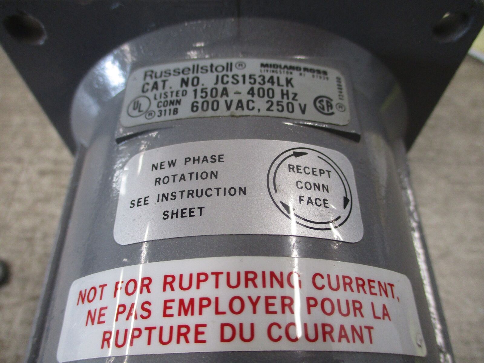 Russelstoll Receptacle JCS1534LK 150A 600V 400Hz 3P 4W Used