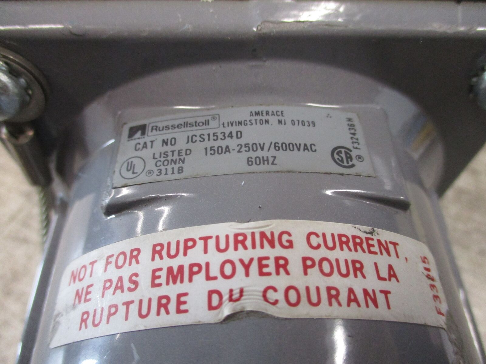 Russellstoll Receptacle w/Base JCS1534D 150A 600V Conduit End w/Cover Used