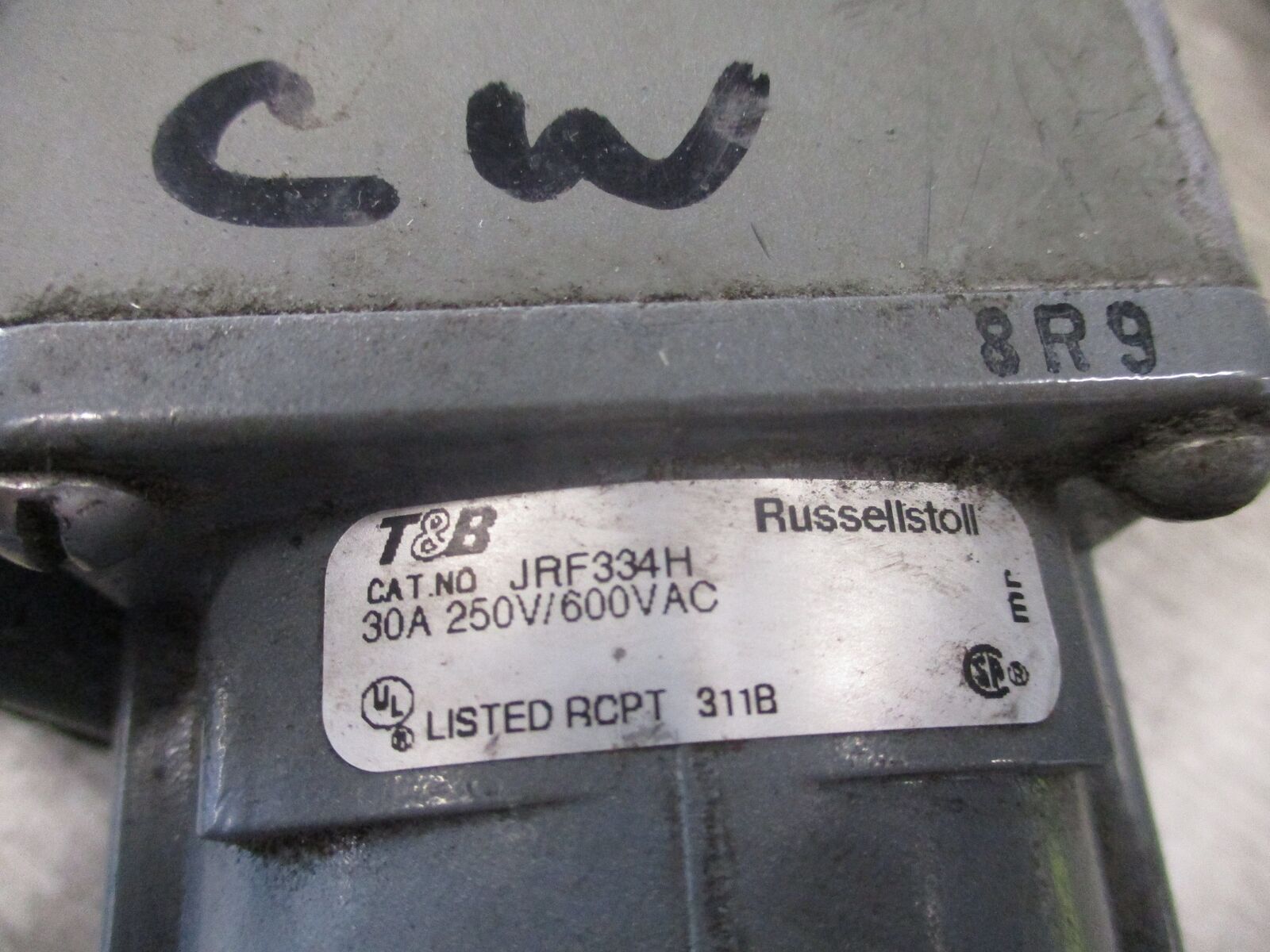 Russellstoll Receptacle JRF334H 30A 250/600V W/Base & Angle Adapter Used