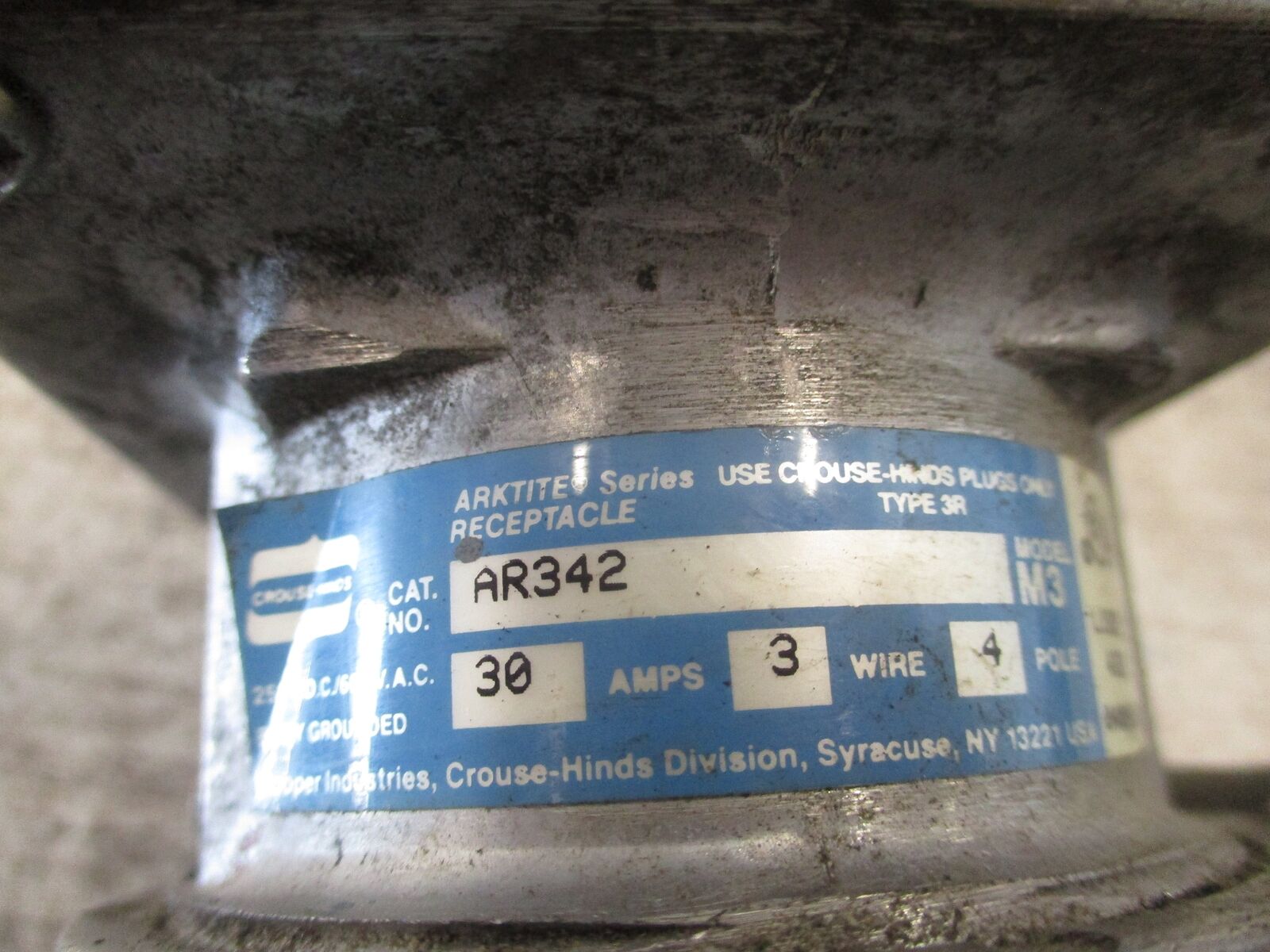 Crouse-Hinds Arktite Receptacle AR342 30A 3W 4P W/Base Used
