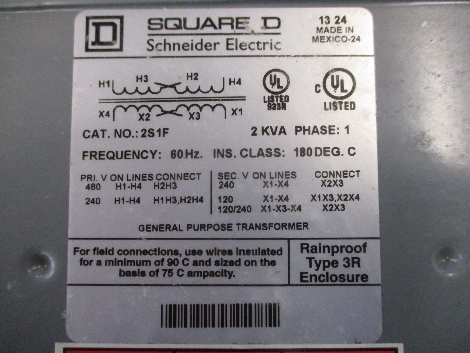 Square D Transformer 2S1F 2kVA Pri: 240/480V Sec: 120/240V 1Ph 60Hz New Surplus