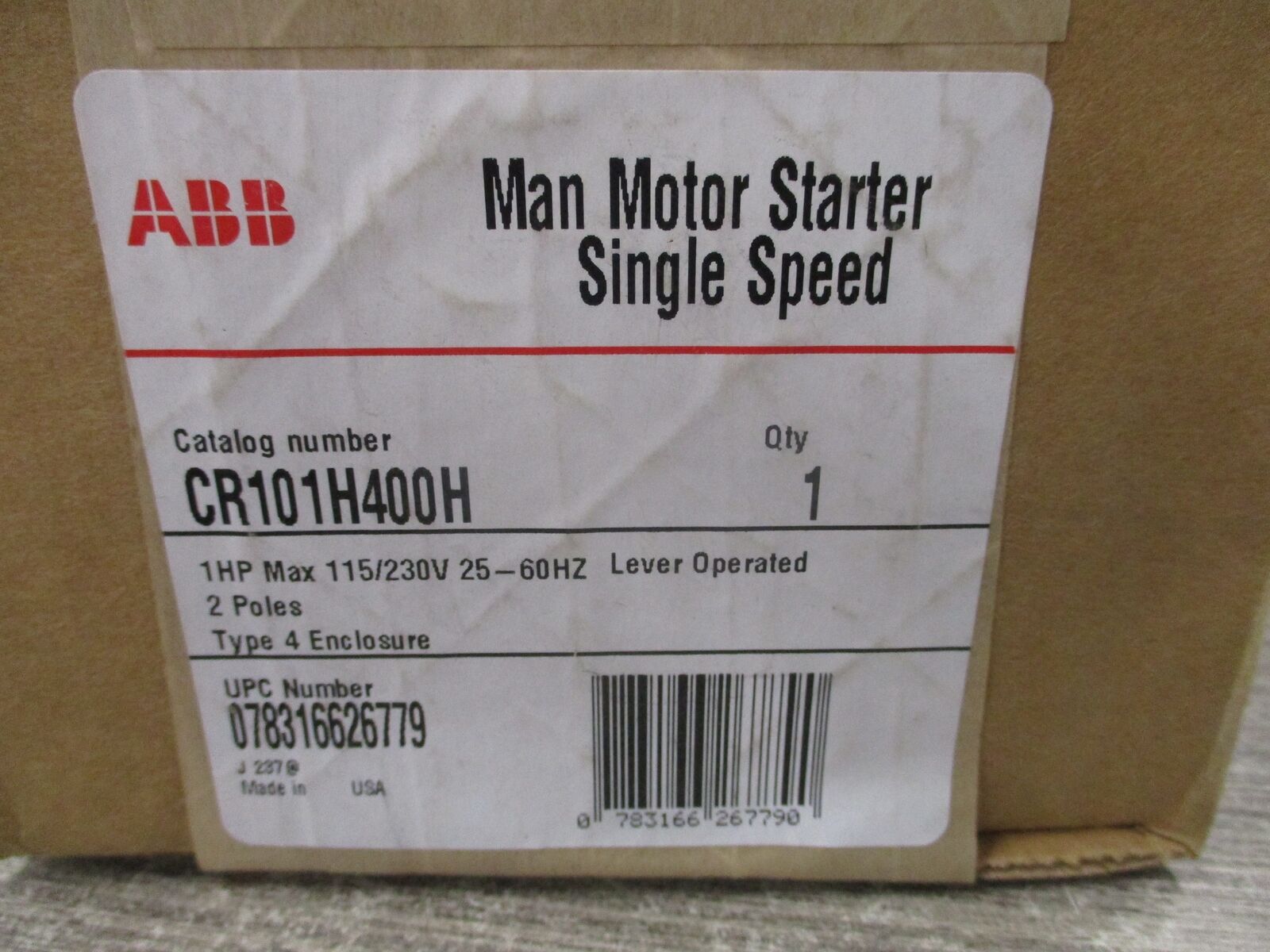 ABB Manual Starter CR101H400H 115/230V 25-60Hz 1Ph 2P Type 4 Enclosure New-Surpl