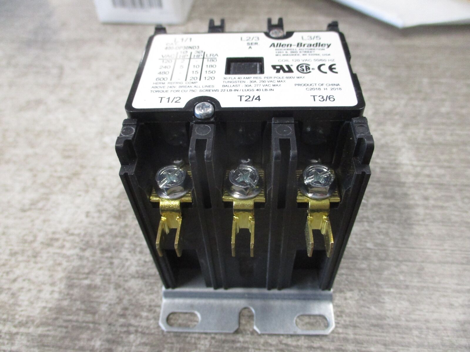 Allen-Bradley Definite Purpose Contactor 400-DP30ND3 Ser. A 120V coil 30A 3P New