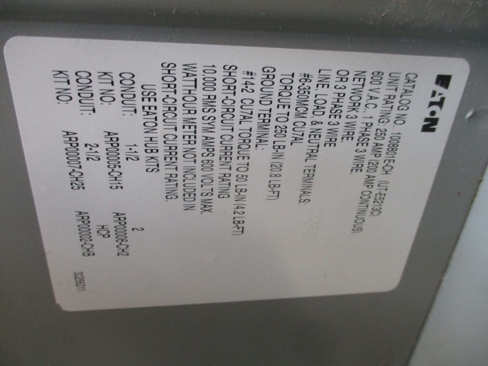 Eaton 3R Meter Socket 1008801E-CH 200A 600V Used