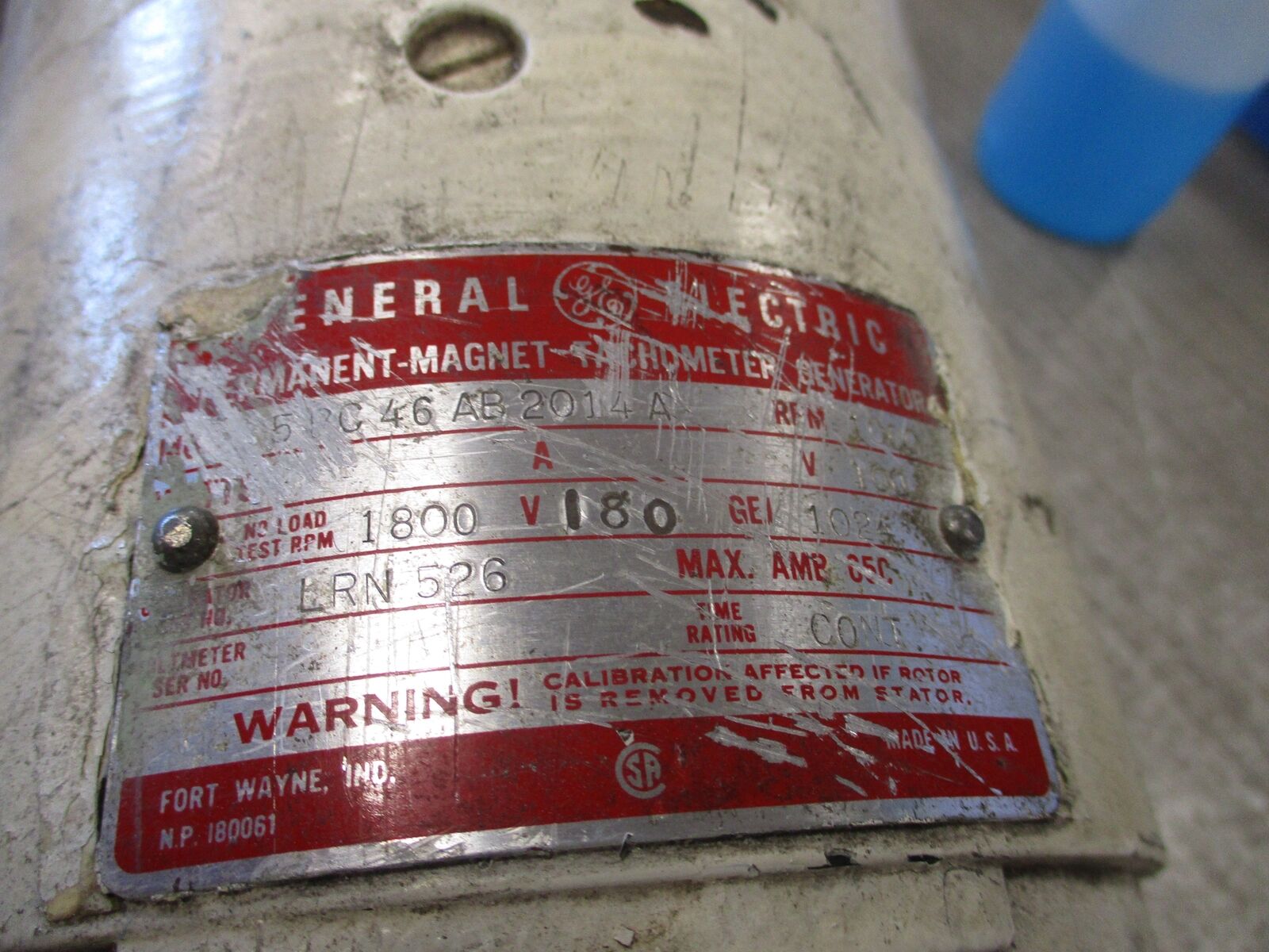 GE Tachometer Generator 5BC46AB2014A 1000RPM 180V * No Terminal Cover * Used