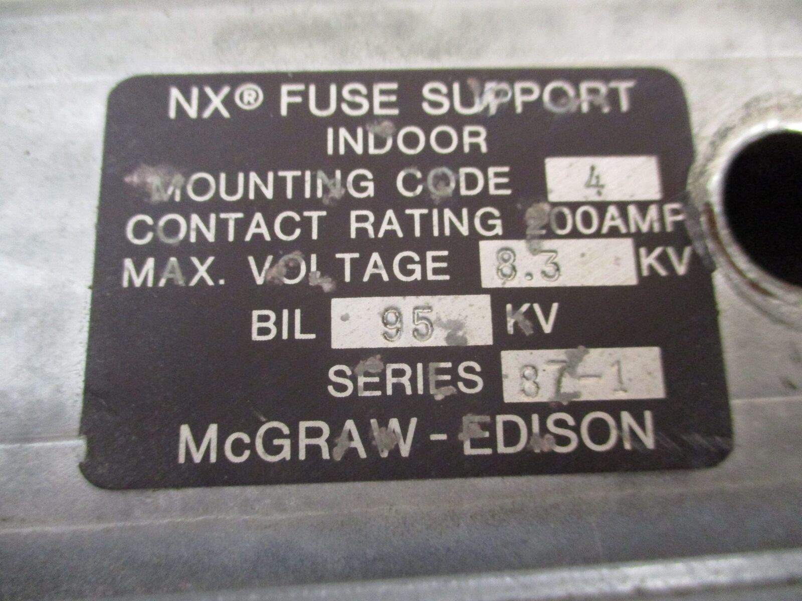 McGraw-Edison NX Fuse Support 87-1 200A 8.3kV Mounting Code 4 Used