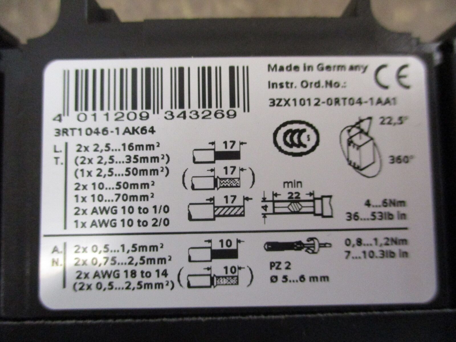 Siemens Contactor 3RT1046-1AK64 120V Coil 95A New Surplus