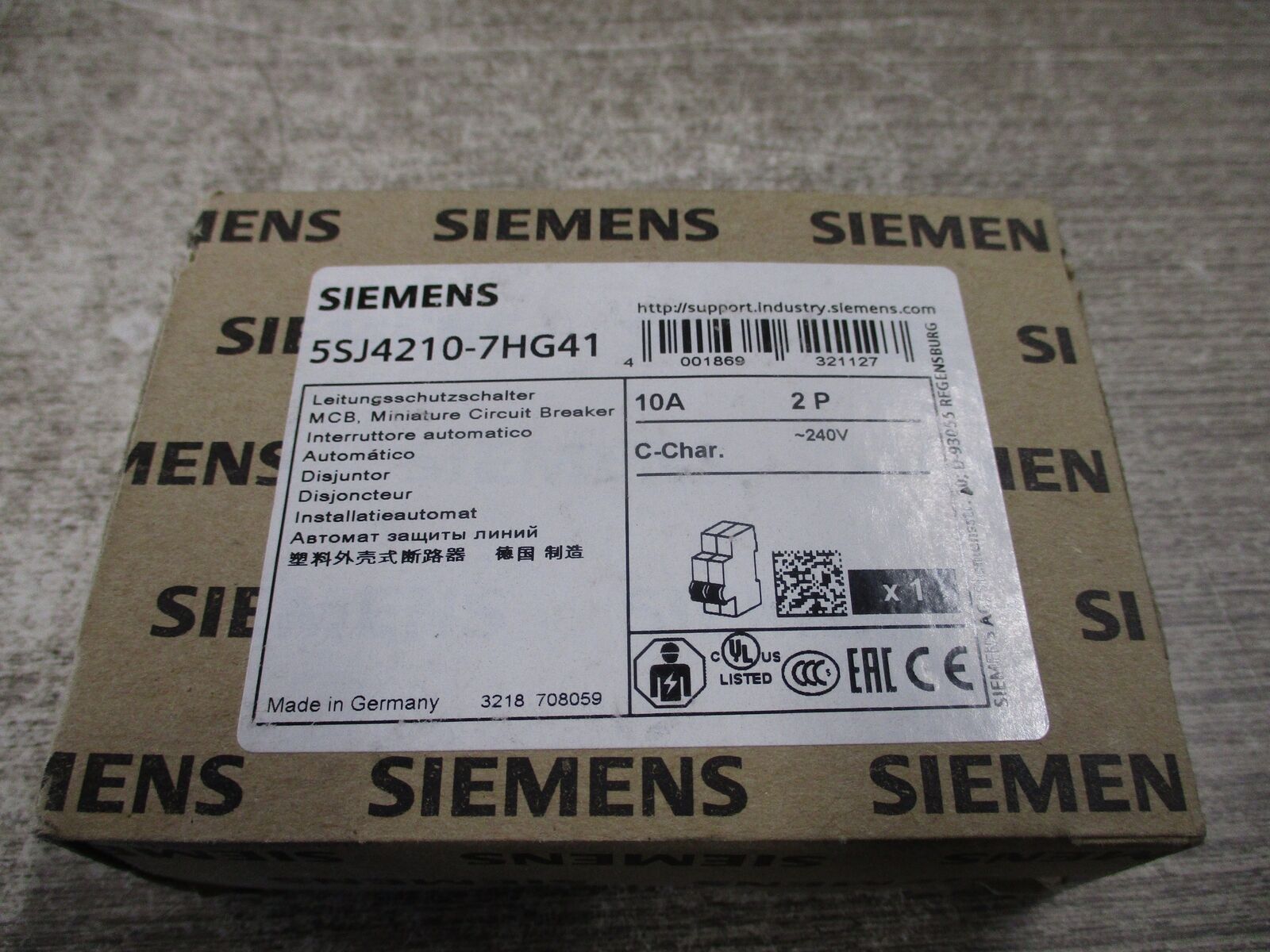 Siemens Circuit Breaker 5SJ4210-7HG41 10A 240V 2P New Surplus