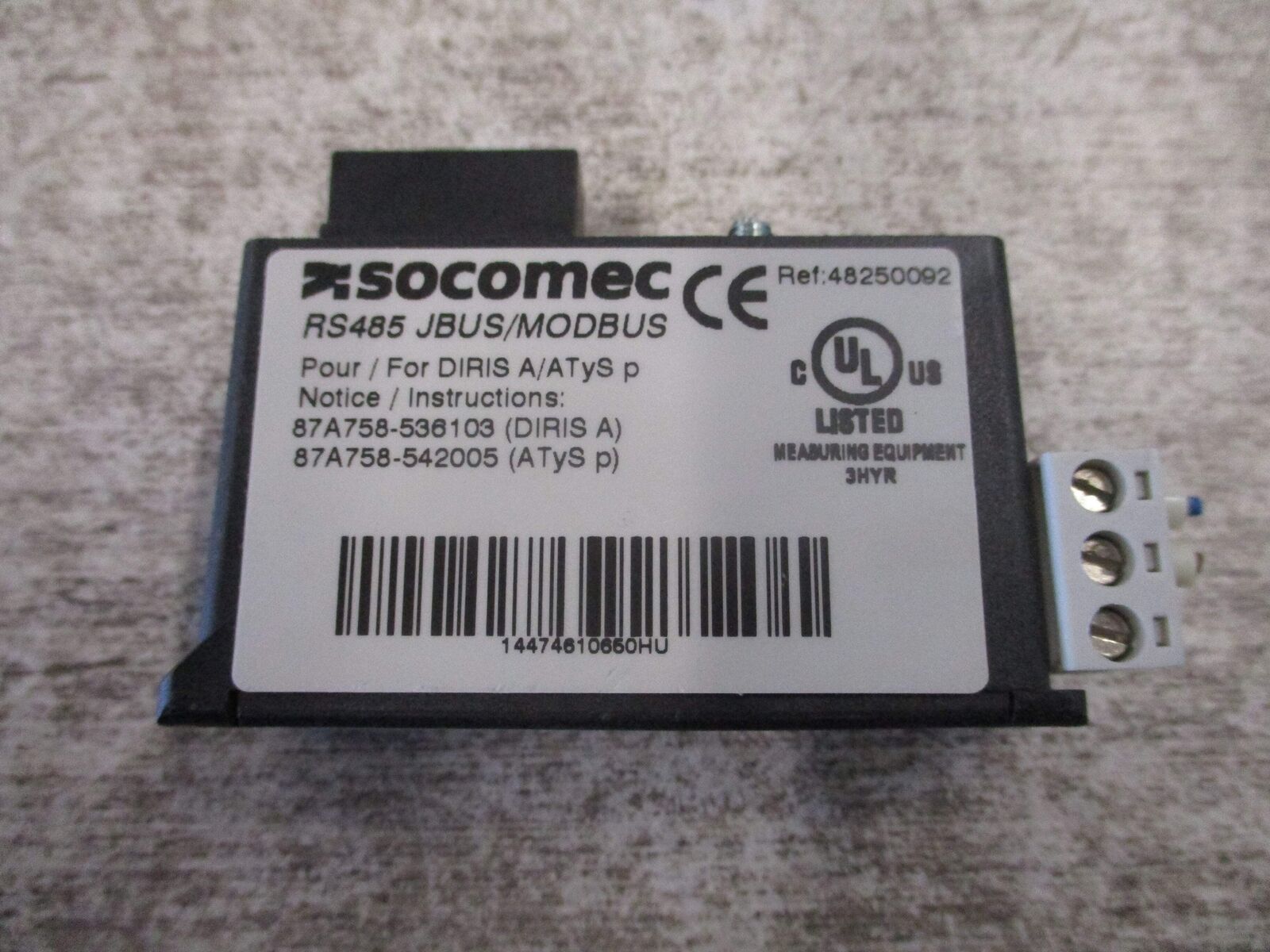 Socomec RS485 JBUS / MODBUS Module 48250092 For DIRIS A/ATyS p Used