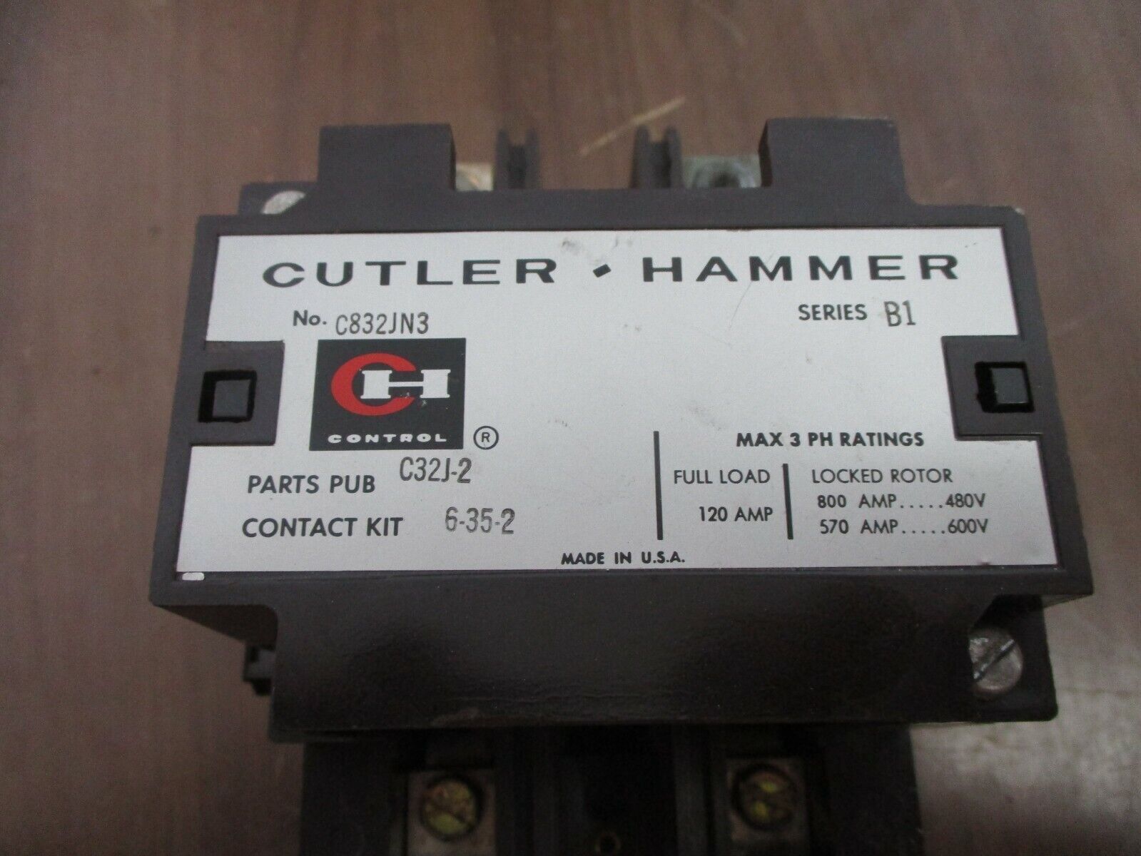 Cutler-Hammer Contactor C832JN3 Ser. B1 120V Coil 120A 600V 2P Used