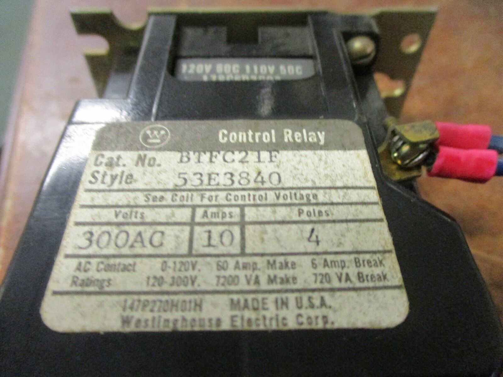 Westinghouse Time Delay Relay BTFC21F 120V Coil 10A 300V Used