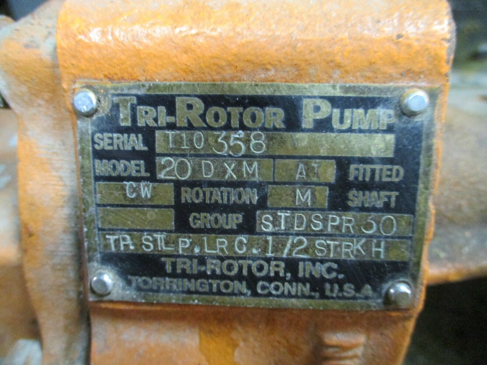 Tri-Rotor Pump 20DXM 2HP 1200RPM 20GPM CW Rotation 230/460V 60Hz Used