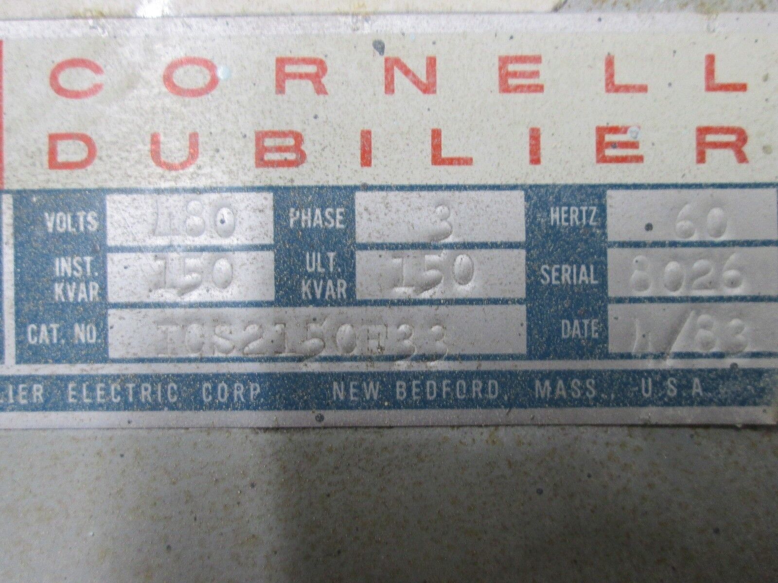 FPE Capacitor ICS2150F33 150 KVAR 480V 3Ph Used