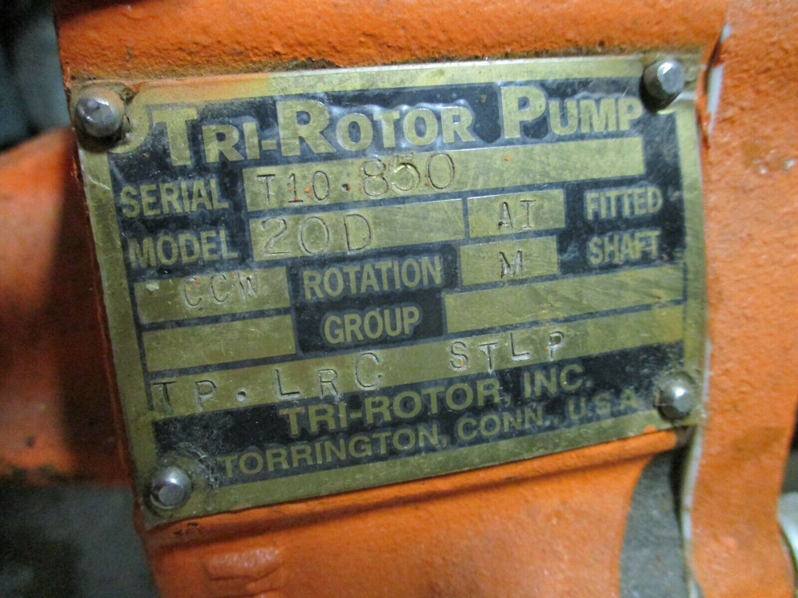 Tri-Rotor Pump 20D 2HP 1800RPM 30GPM CCW Rotation 230/460V 3Ph Used