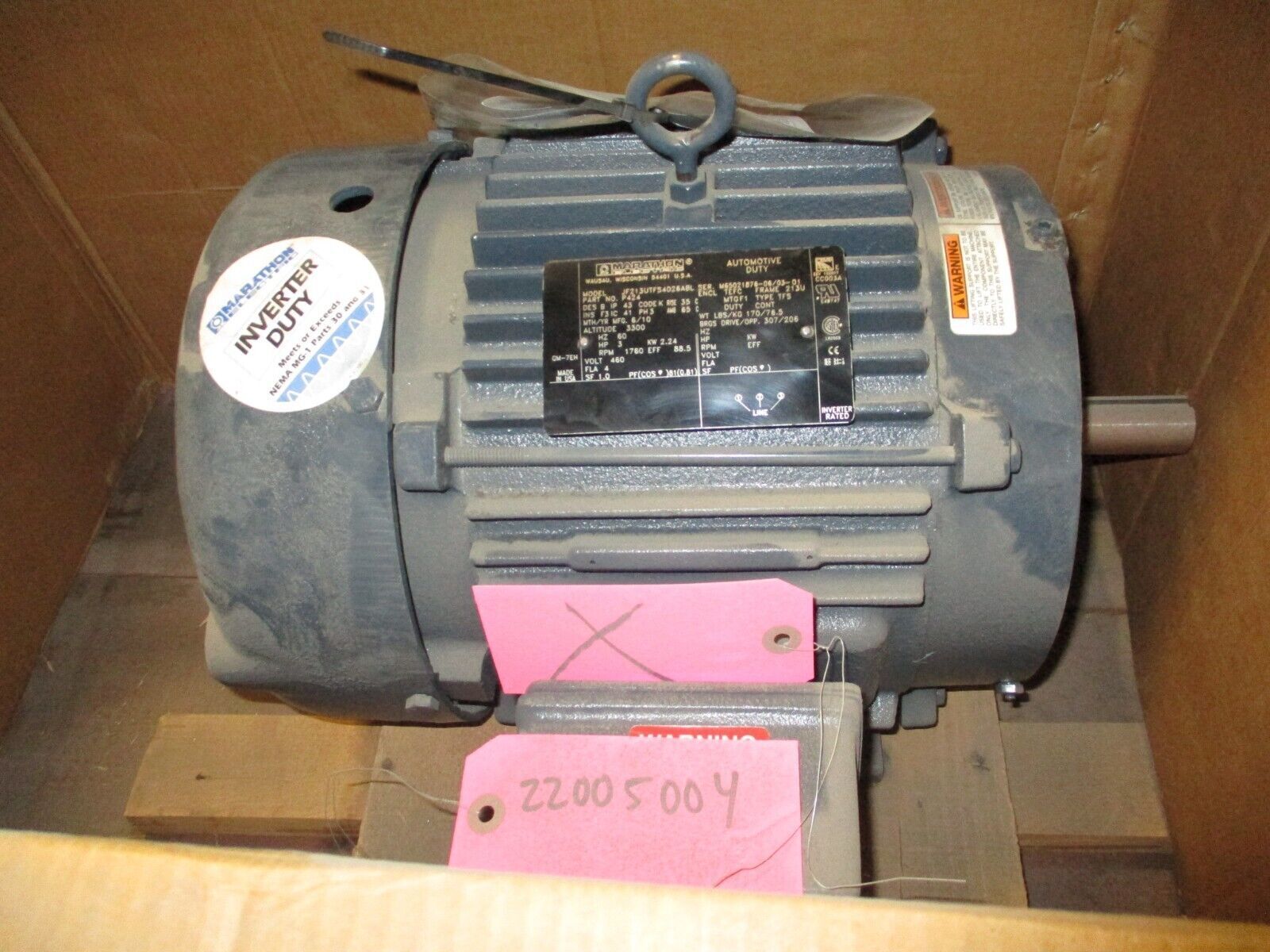 Marathon Motor P424 3HP 1800RPM 460V 4A New Surplus