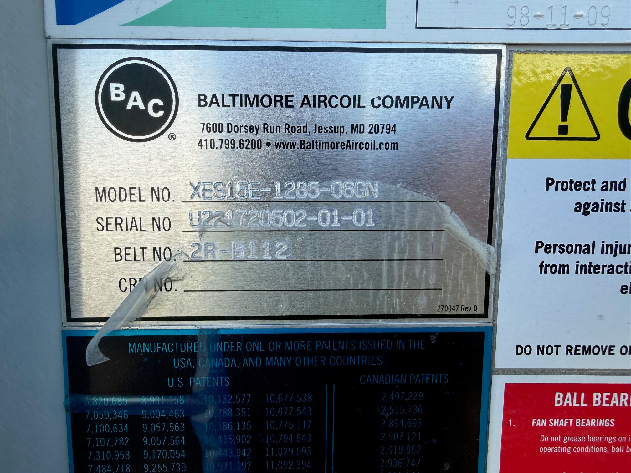 BAC Series 1500 XE Cooling Tower XES15E-1285-06GN 117 Ton  MFD 2022