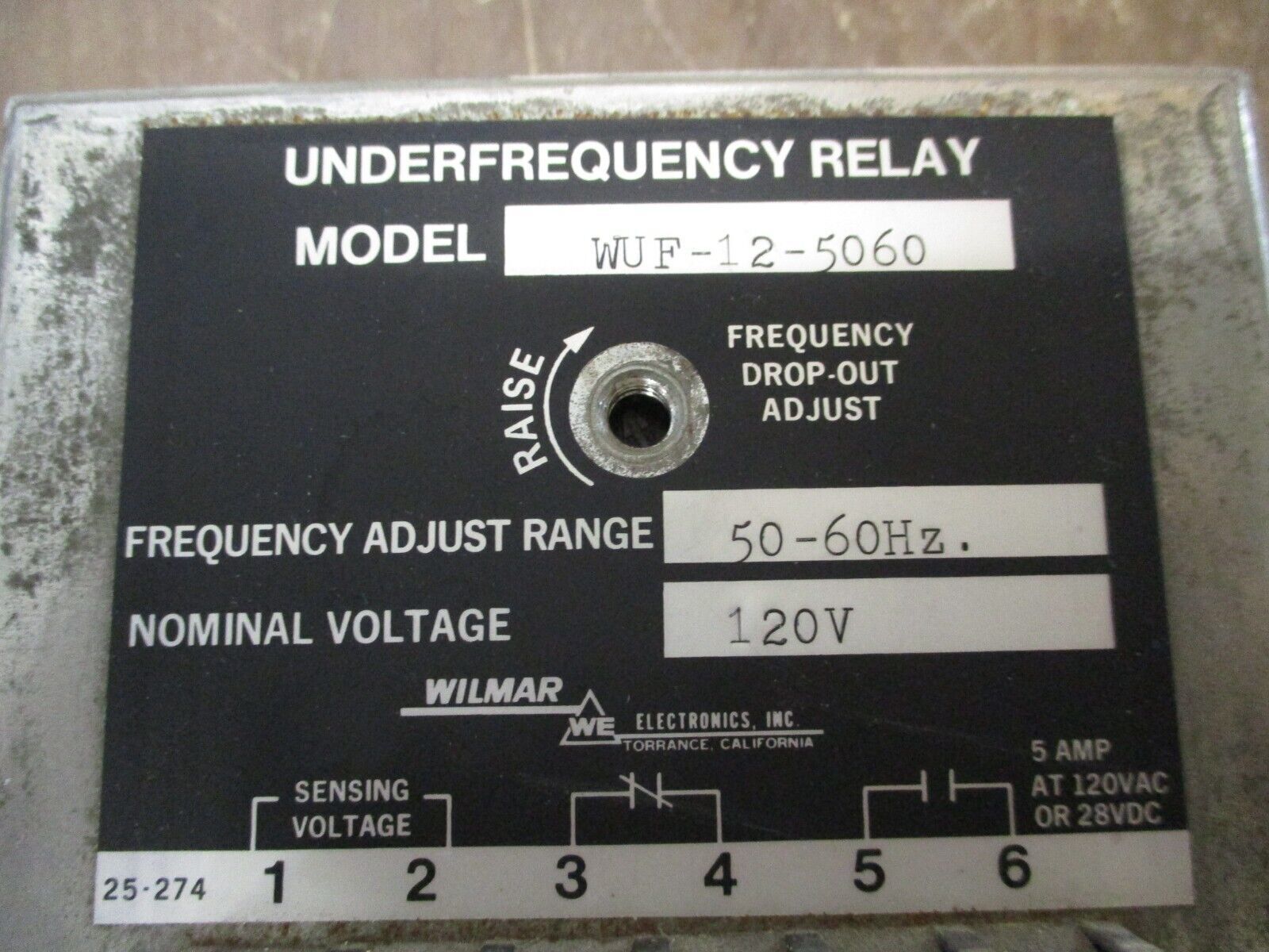 Wilmar Underfrequency Relay WUF-12-5060 120V Range: 50-60Hz Used