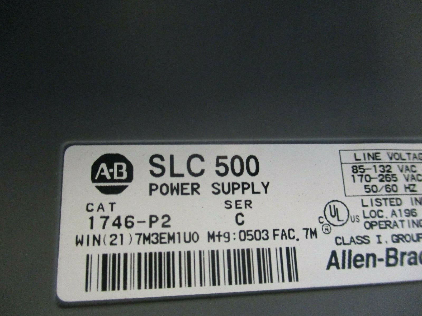 Allen-Bradley SLC 500 PLC Rack w/ Power Supply 1746-A7 / 1746-P2 7-Slot, Used