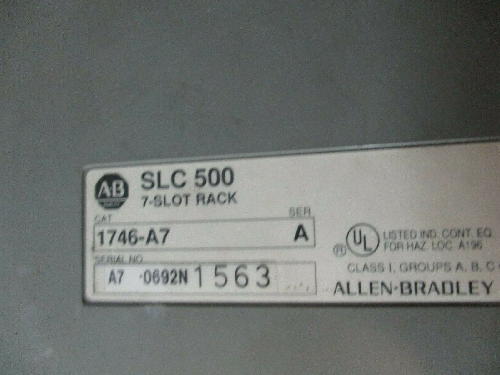 Allen-Bradley SLC 500 PLC Rack w/ Power Supply 1746-A7 / 1746-P2 7-Slot, Used