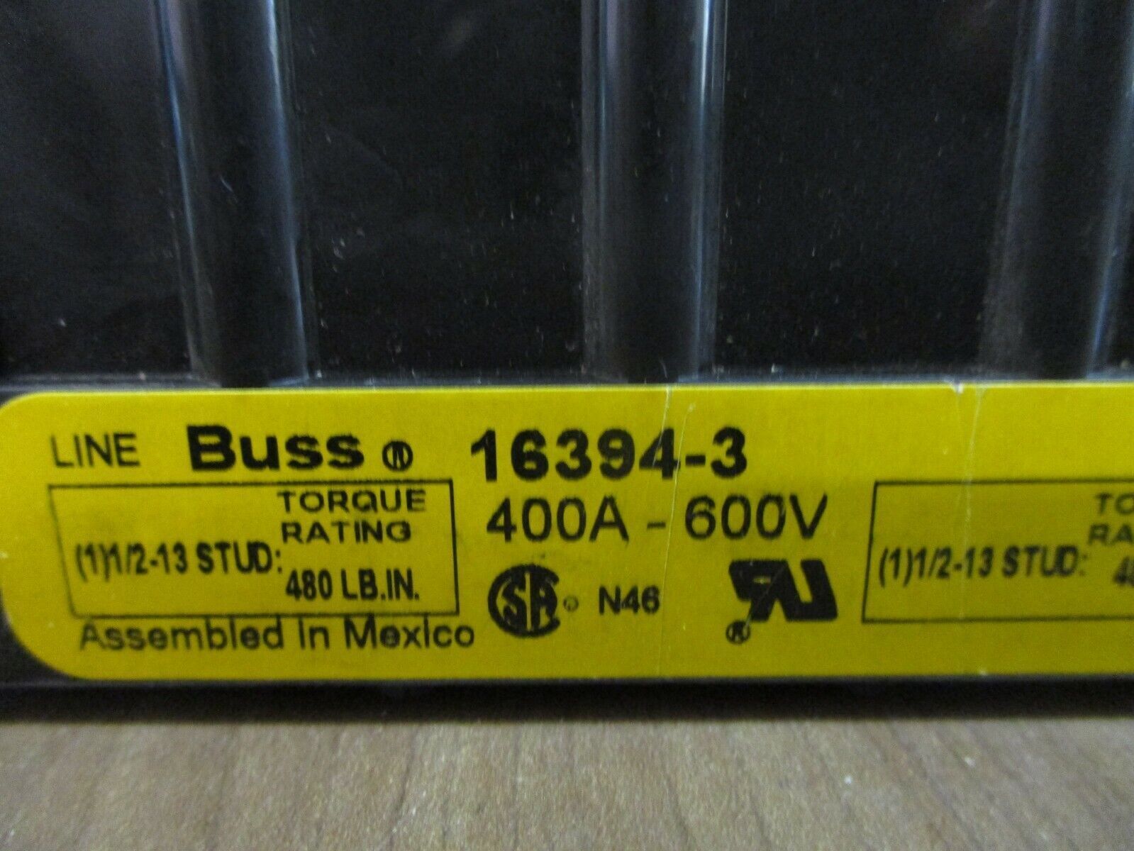 Buss Power Distribution Block 16394-3 400A 600V 3P Line: (1) 1/2-13 STUD Used