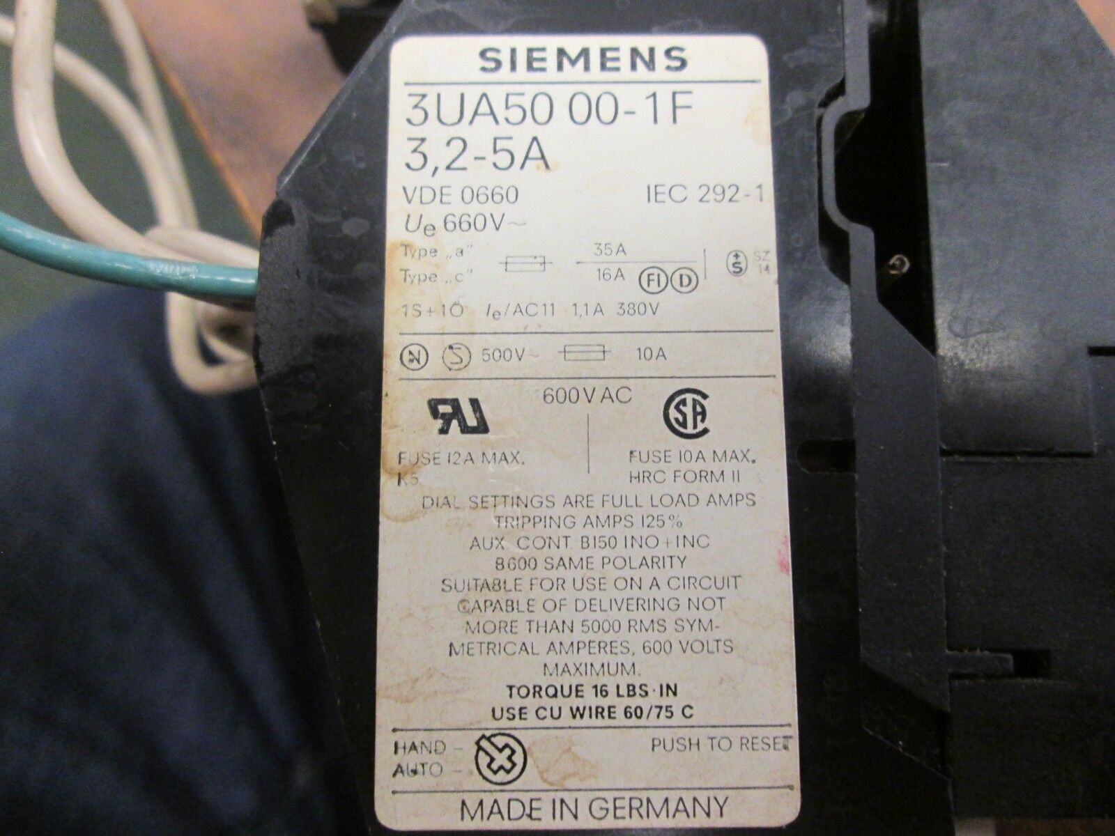 Siemens Solid State Overload 3UA50 00-1F Range: 3.2-5A Used